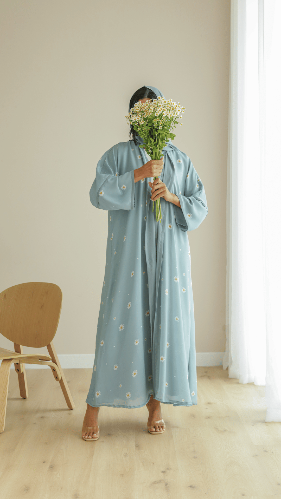 Abaya Dubai in Blue Floral Print Color