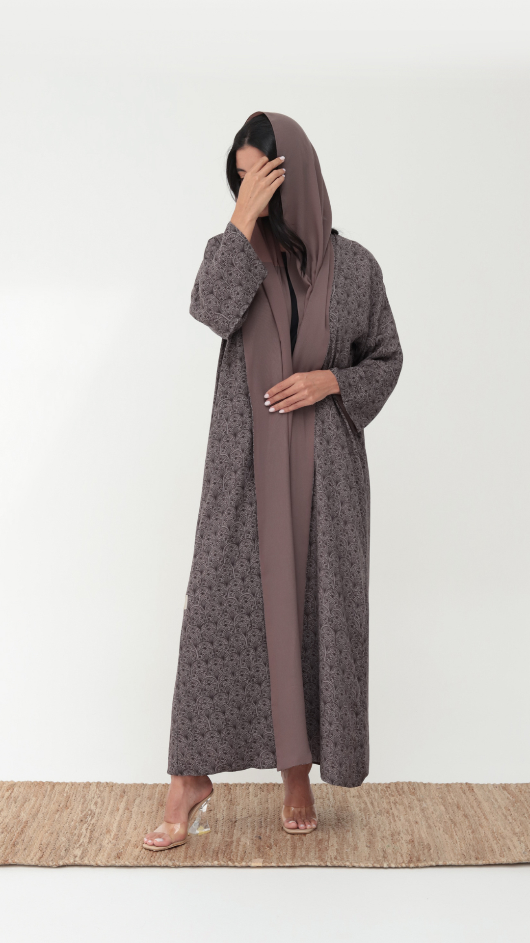 Basic Arabic Prints Reversible ( Brown Abaya)