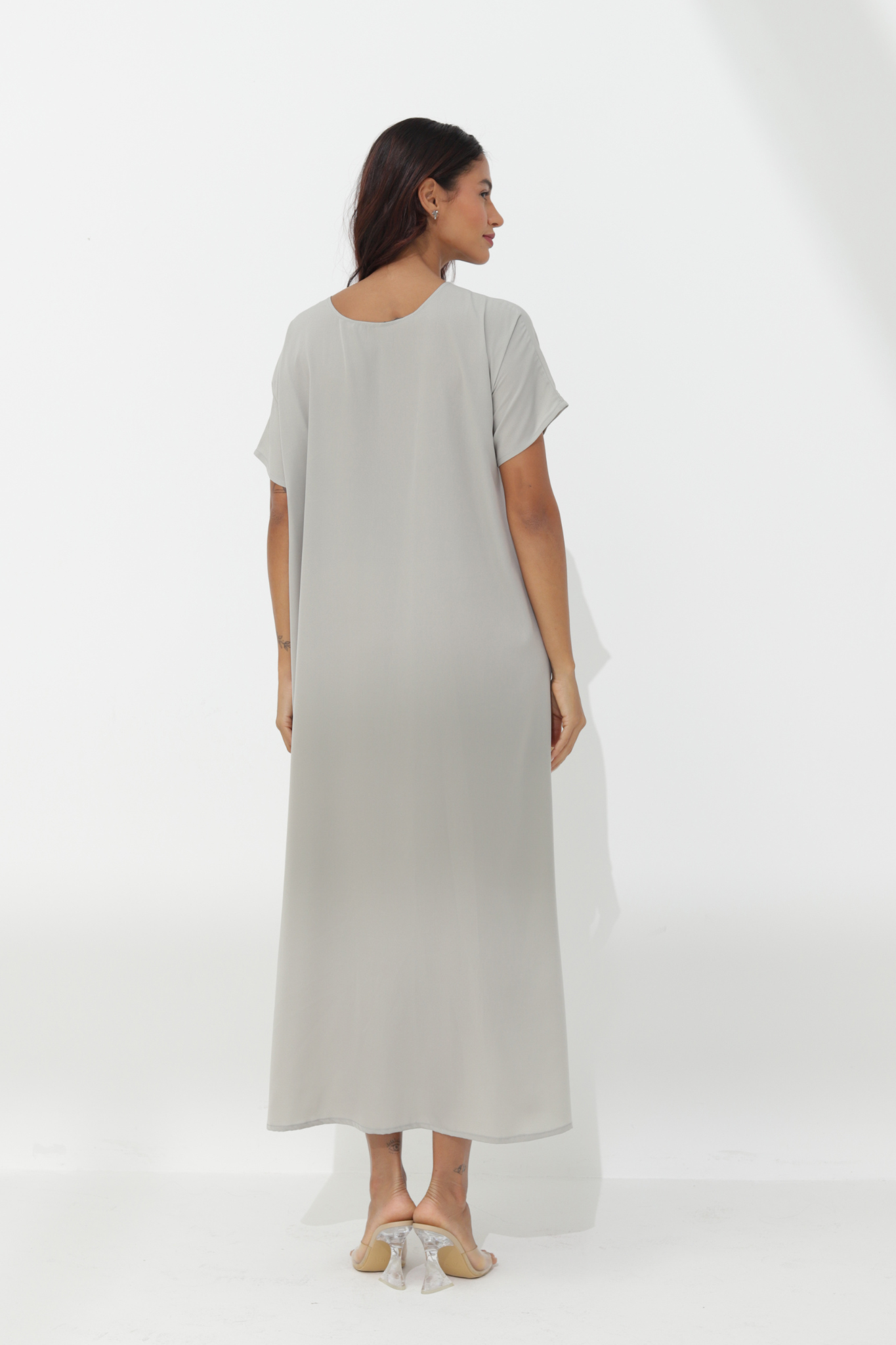 Grey Dress - Short Sleeves - BasicAbaya