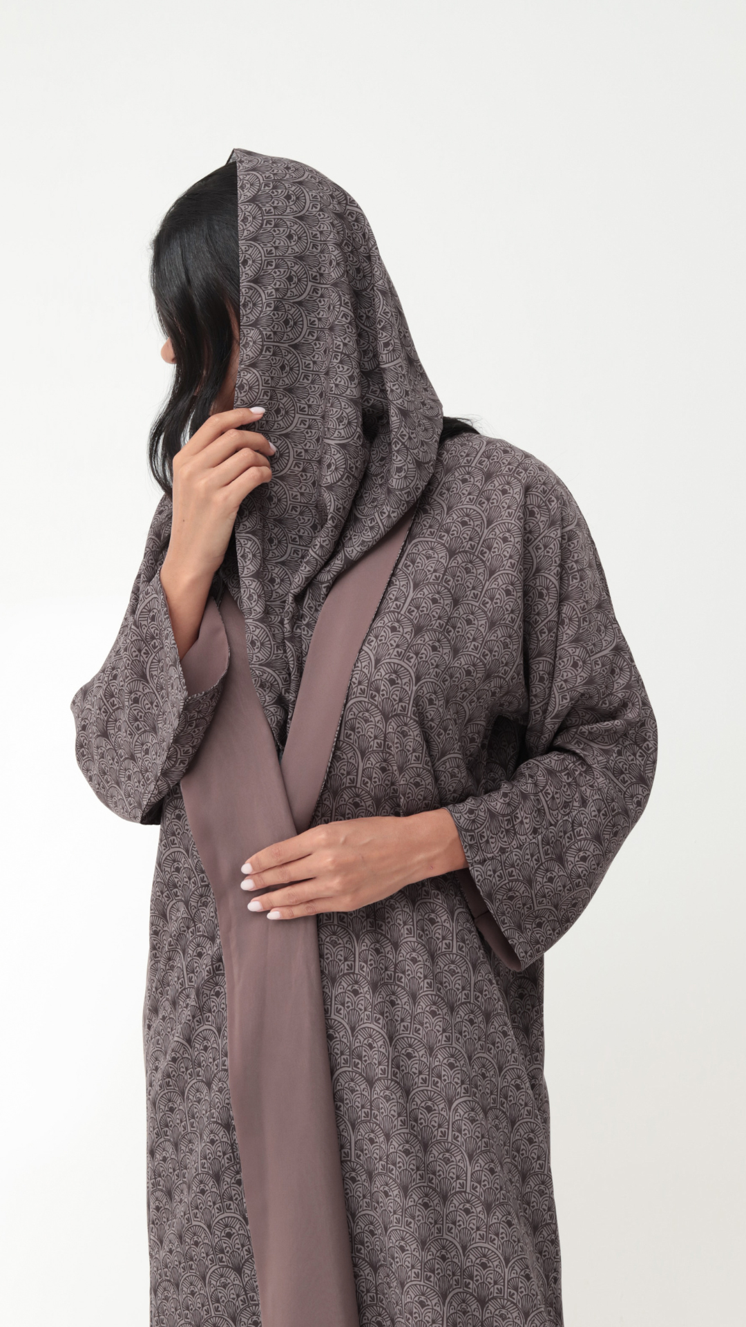 Basic Arabic Prints Reversible ( Brown Abaya)