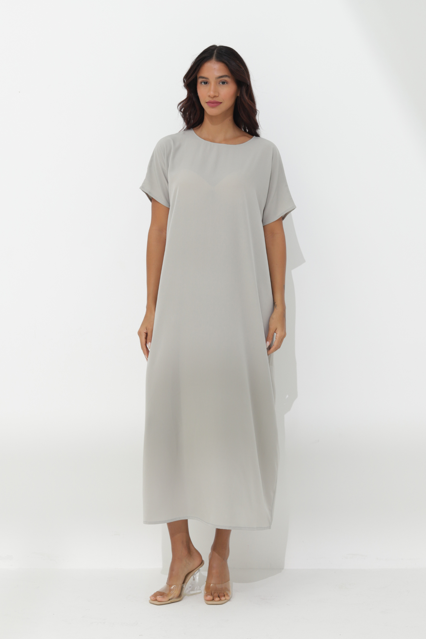 Grey Dress - Short Sleeves - BasicAbaya