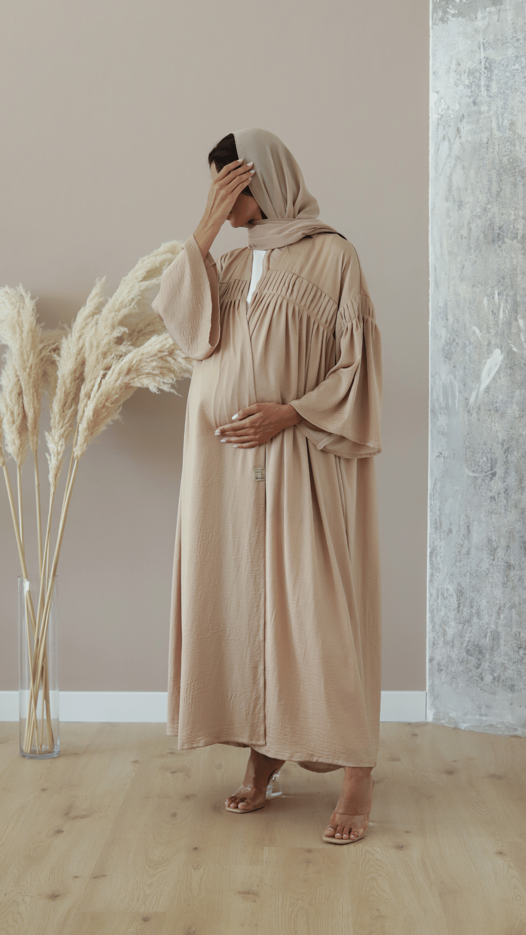 Basic Pregnant pleats (Beige Abaya) - SALE - BasicAbaya