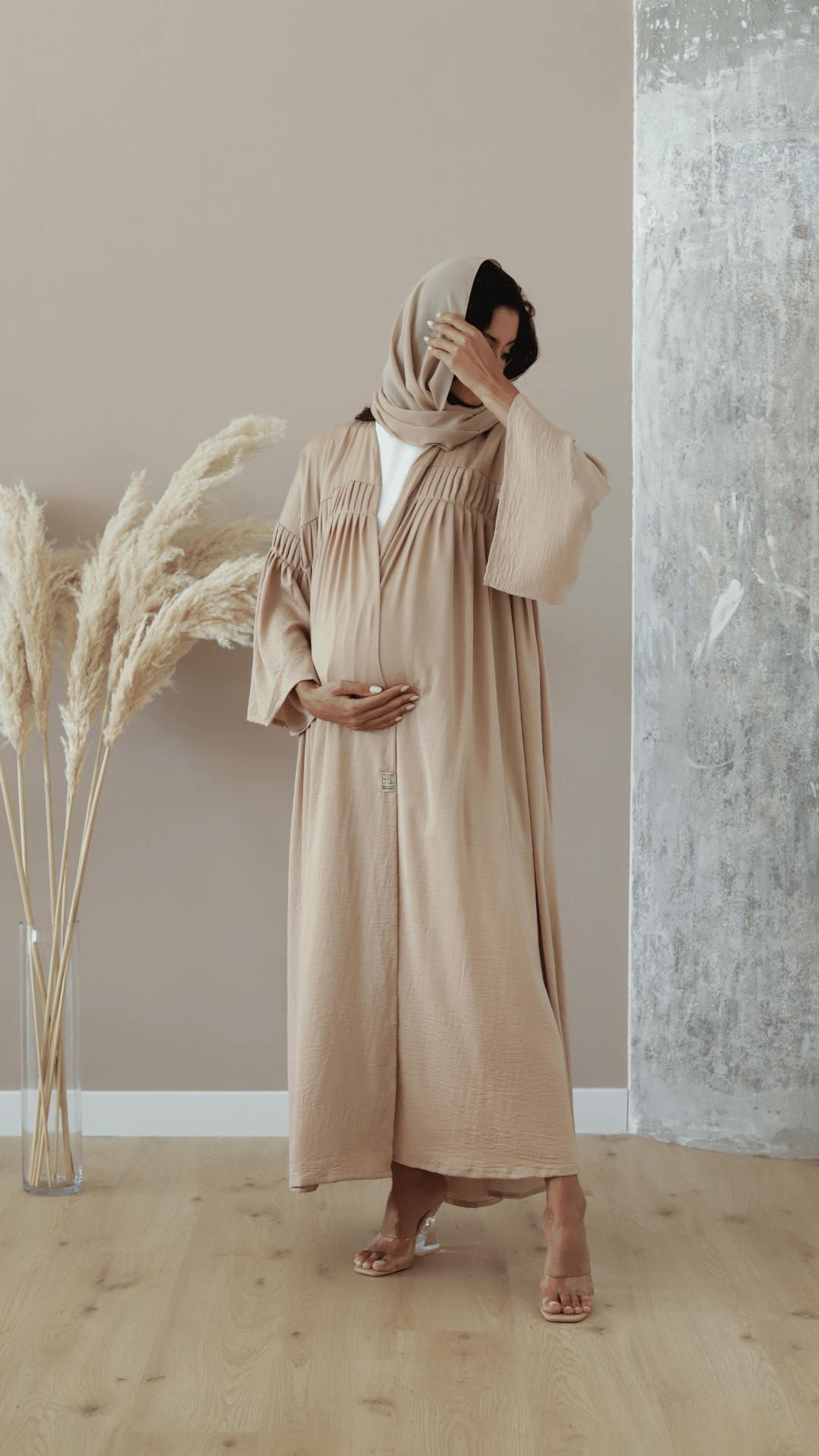 Basic Pregnant pleats (Beige Abaya) - BasicAbaya