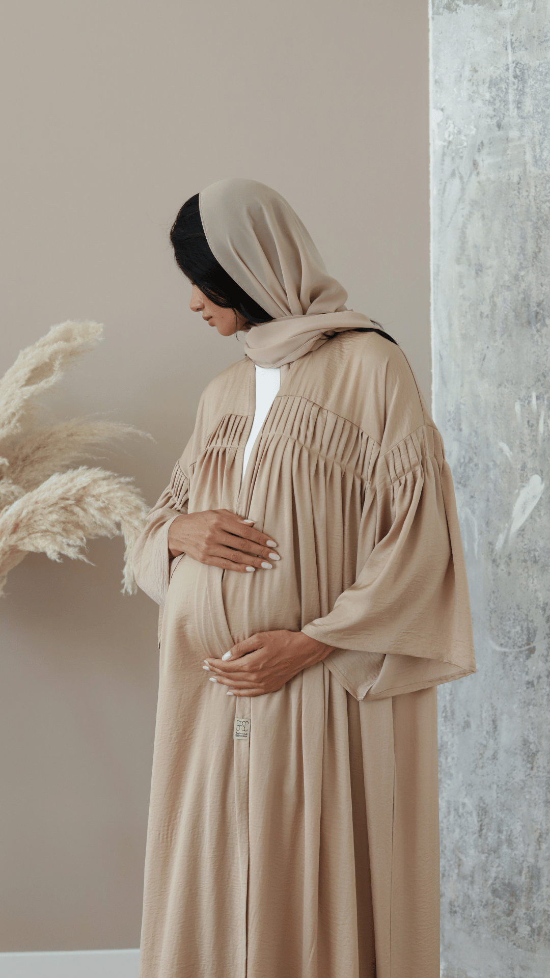 Basic Pregnant pleats (Beige Abaya) - BasicAbaya