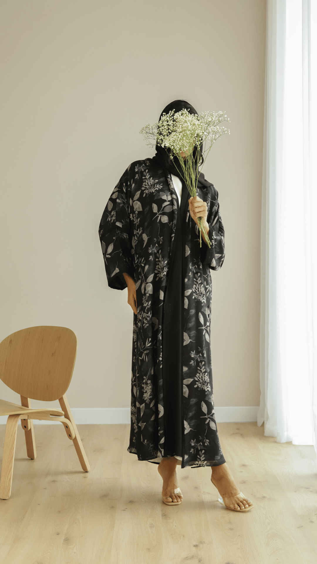 Abaya For Women in Floral Black Print
