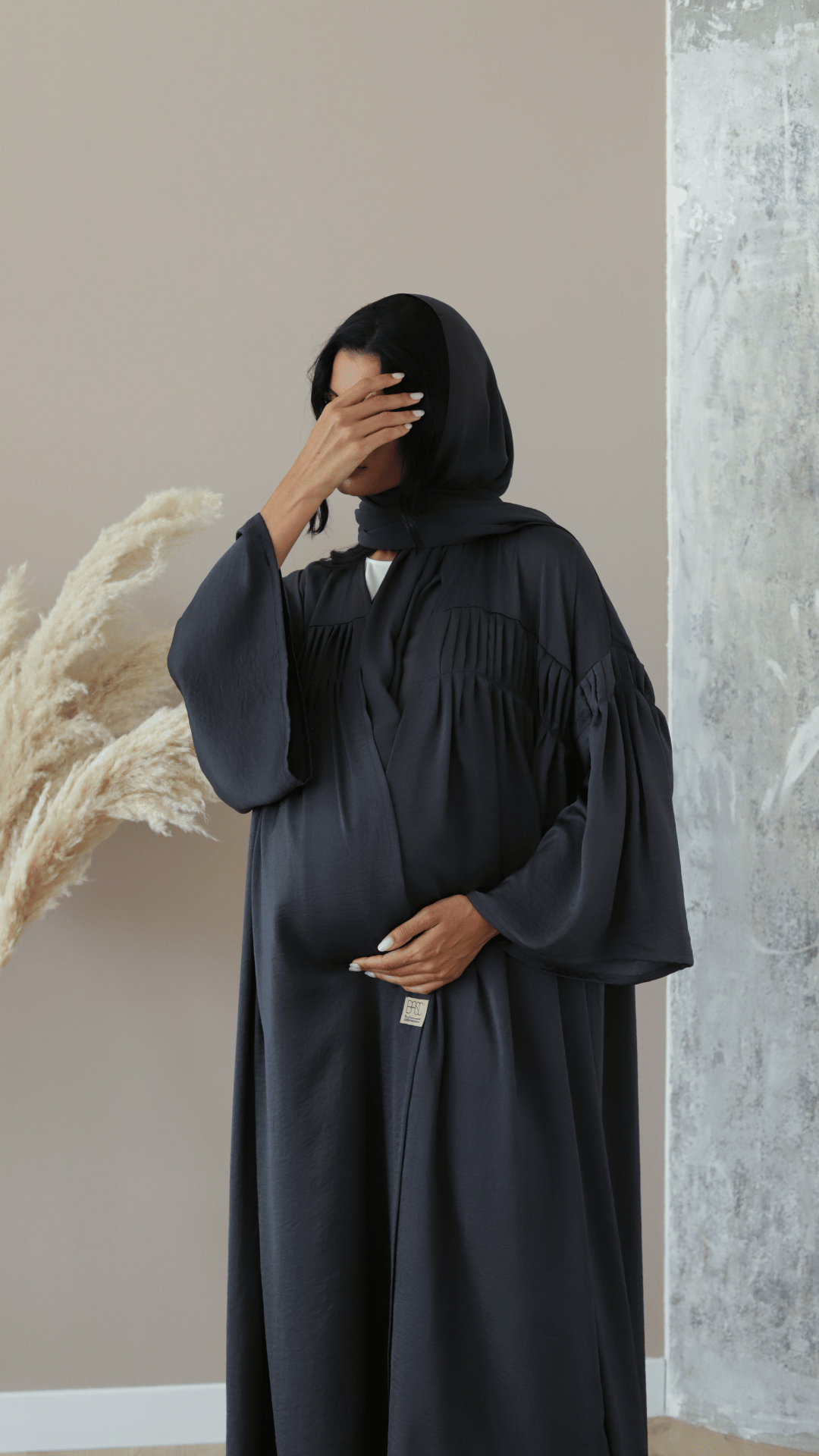 Basic Pregnant pleats (Dark Grey Abaya) - BasicAbaya