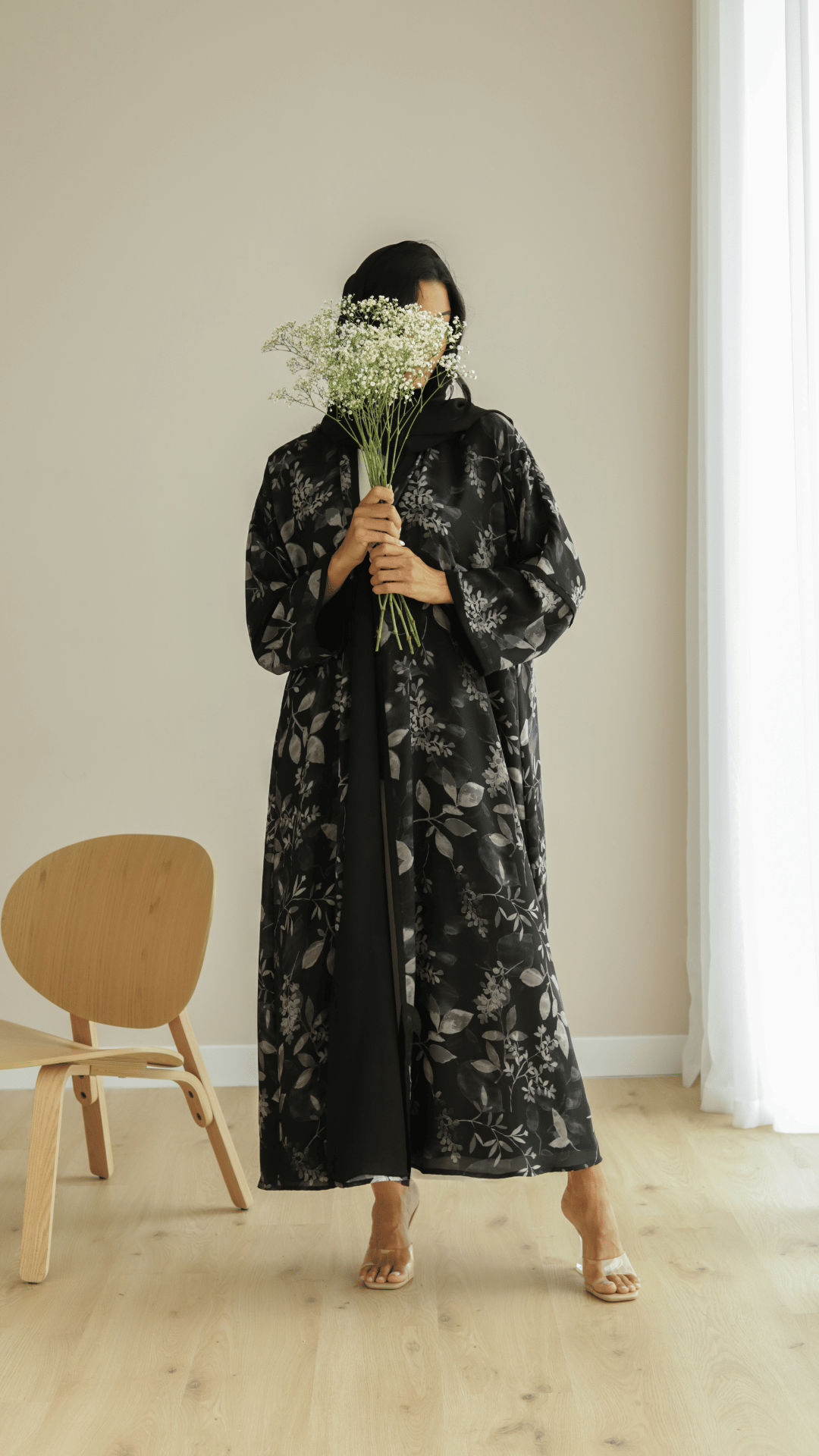 Abaya For Women in Floral Black Print