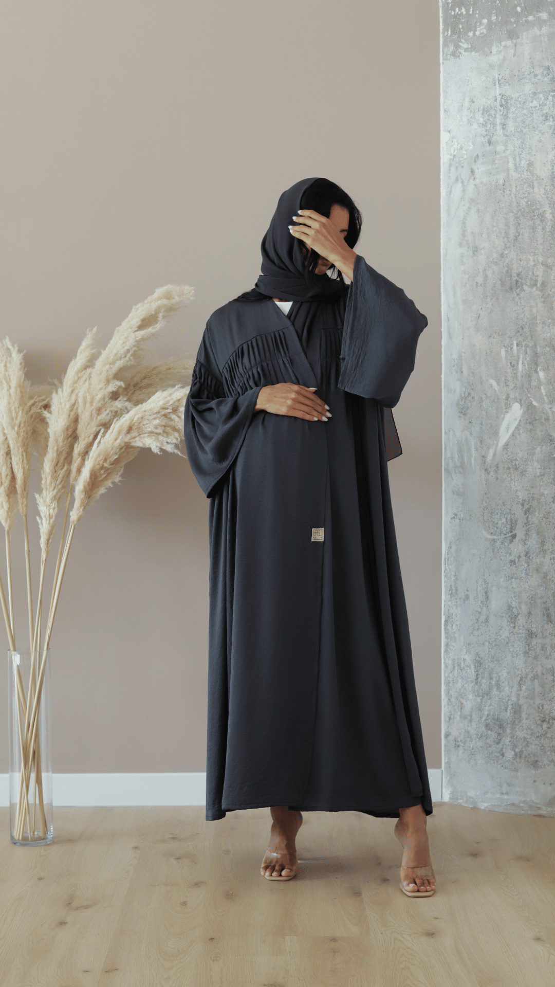 Basic Pregnant pleats (Dark Grey Abaya) - SALE - BasicAbaya