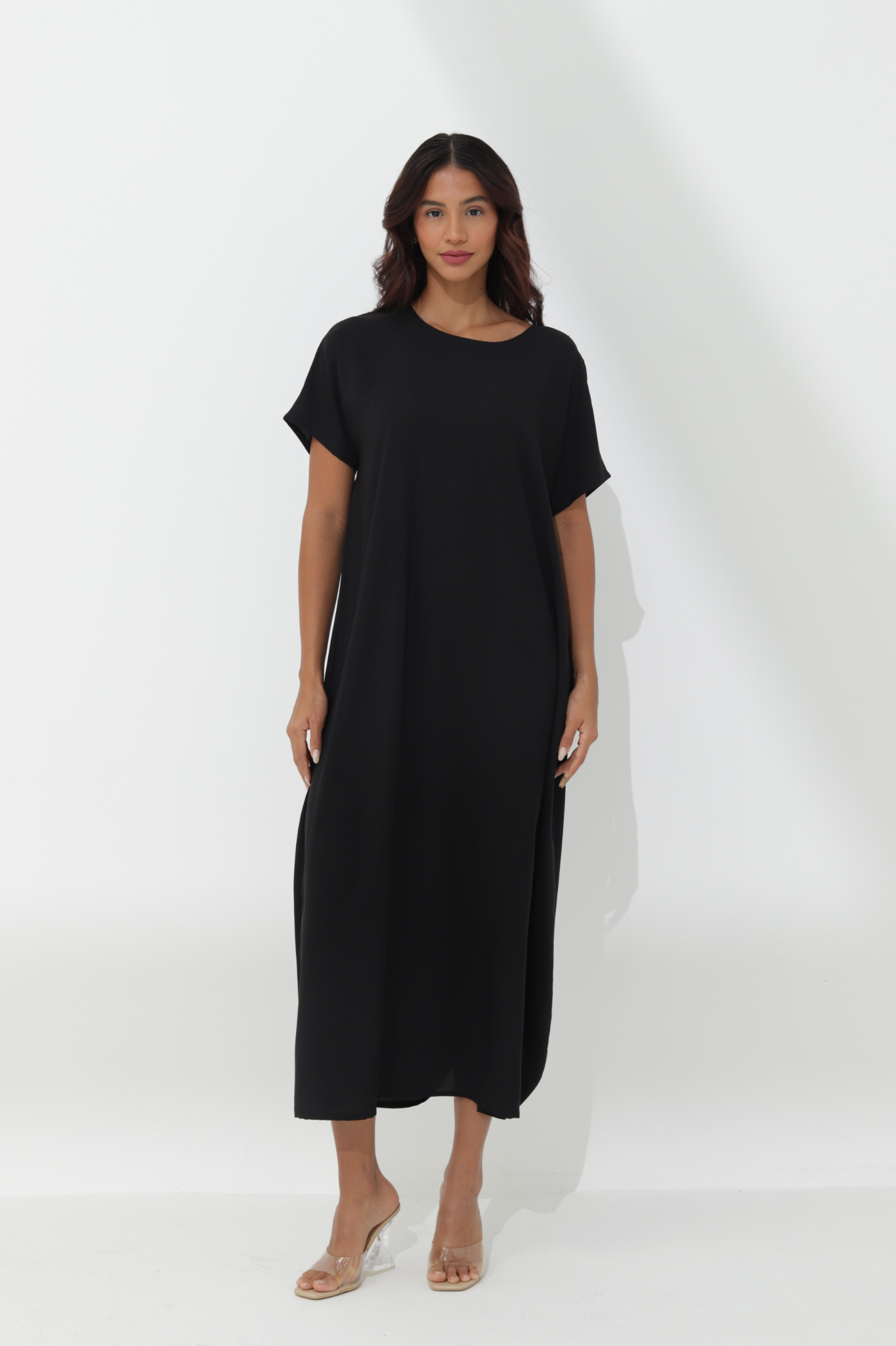Black Dress - Short Sleeves - BasicAbaya