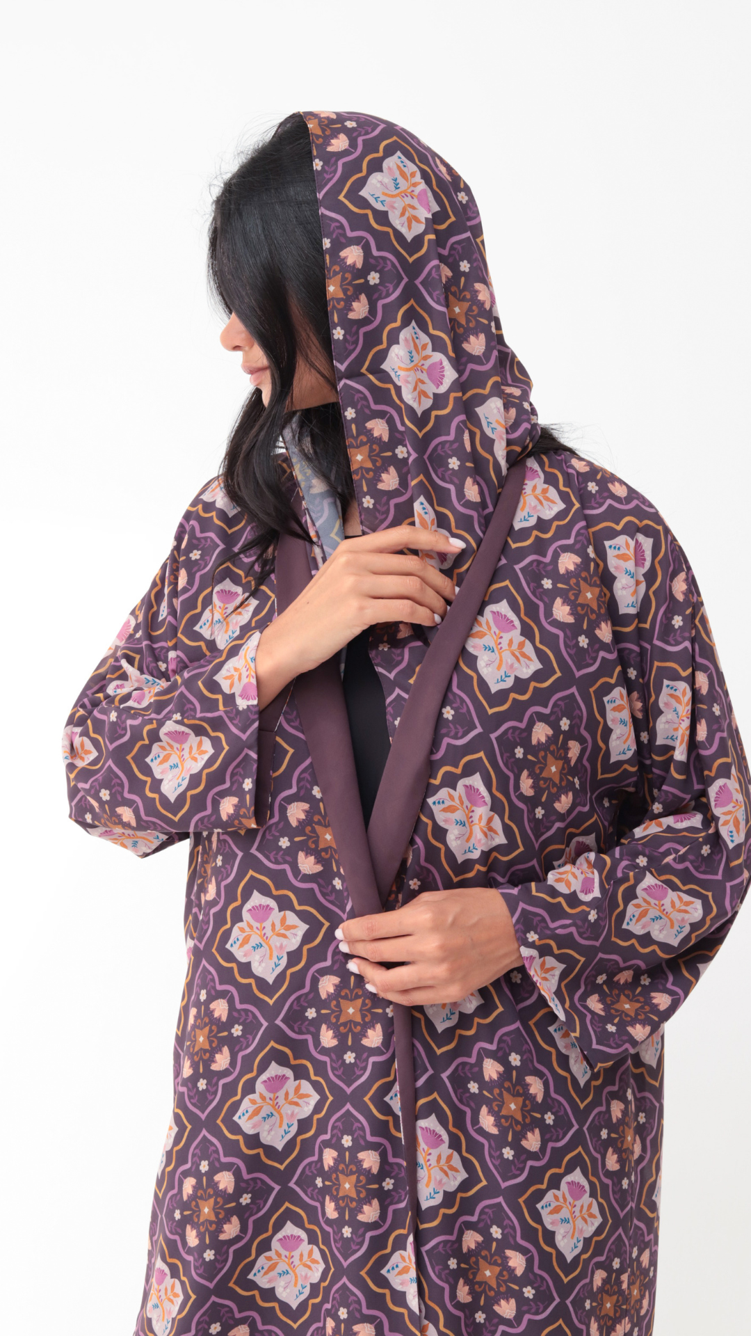 Basic Arabic Prints Reversible ( Purple Abaya)