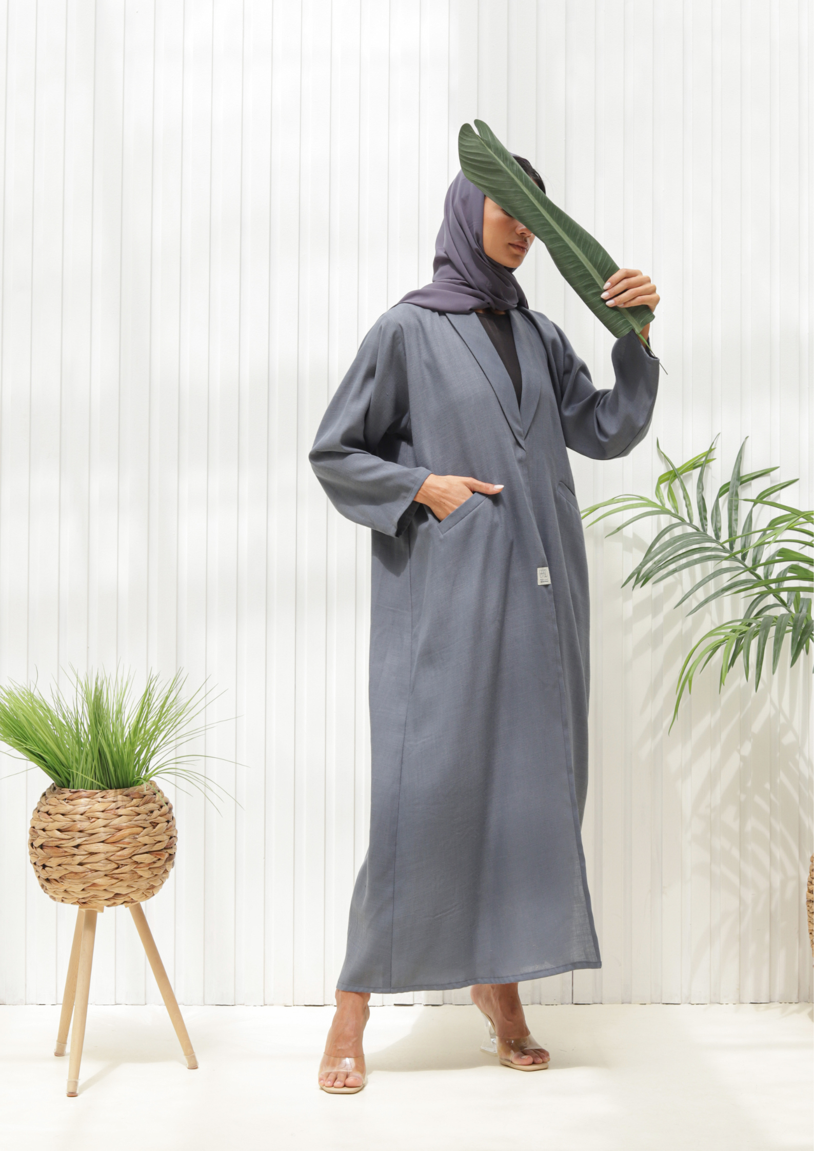 Basic Linen (Greyish Blue Abaya) - BasicAbaya
