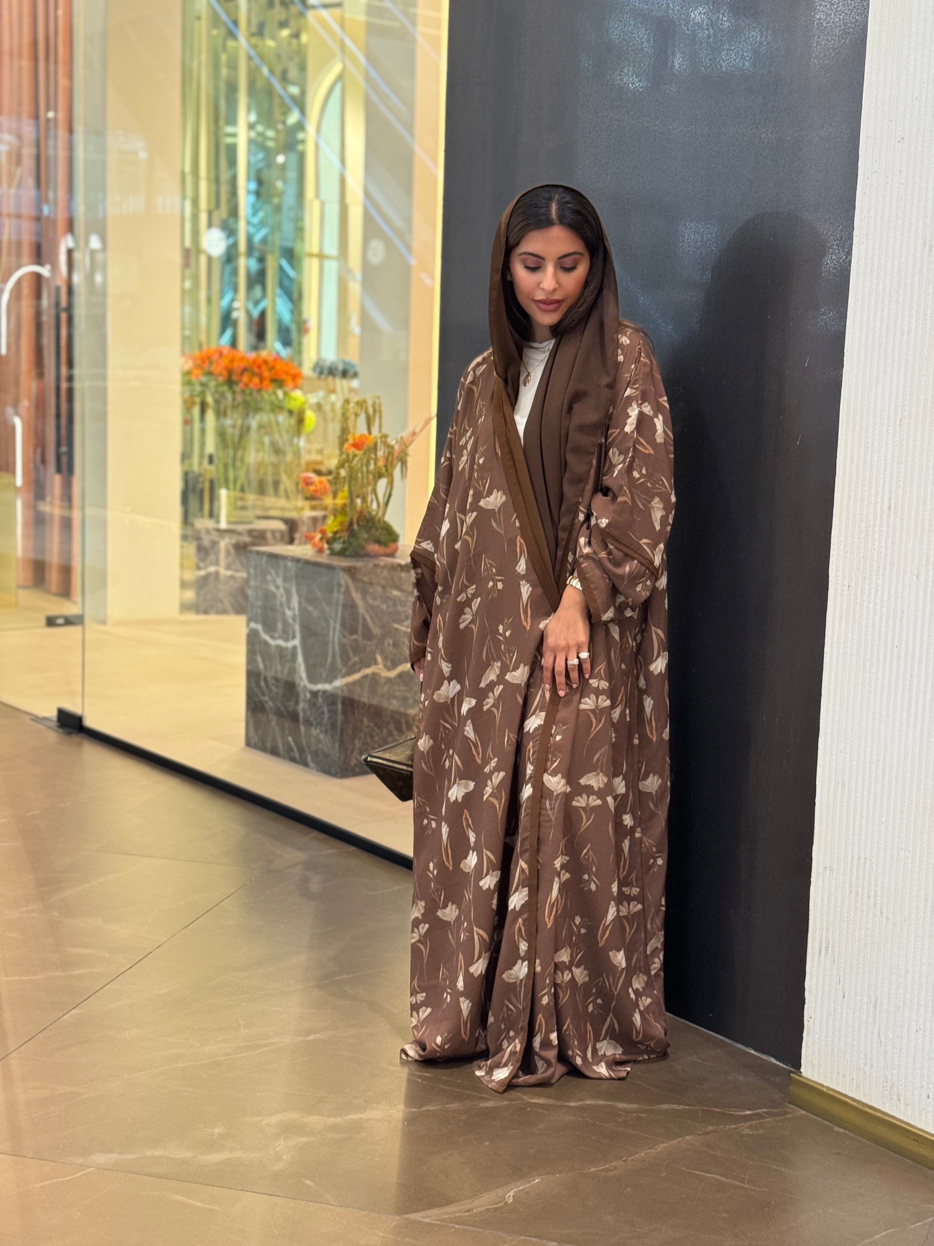 Basic Flowers (Brown Abaya) - BasicAbaya