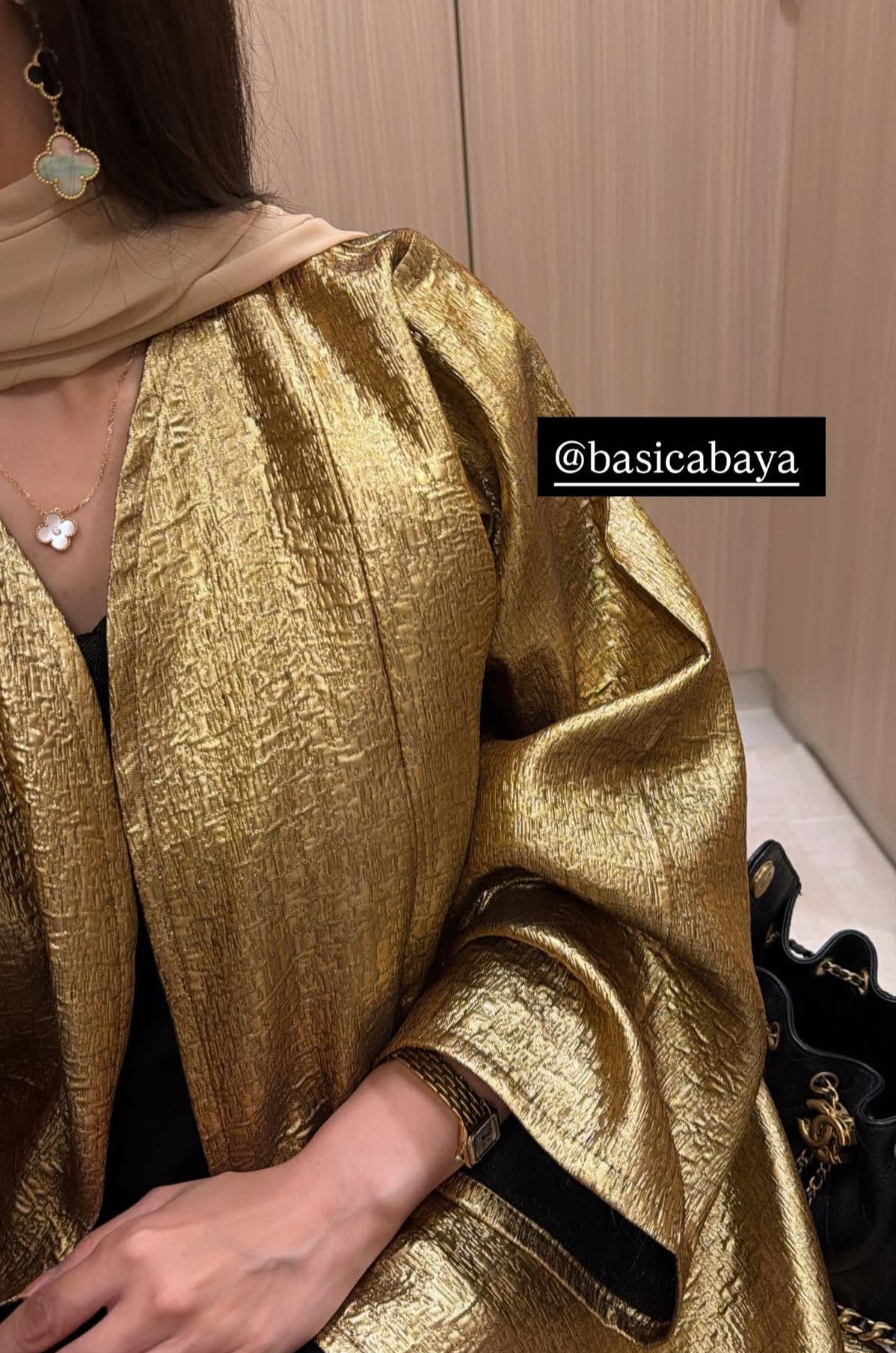 Elham Alarif - Basic Brocade (Gold Abaya) - BasicAbaya