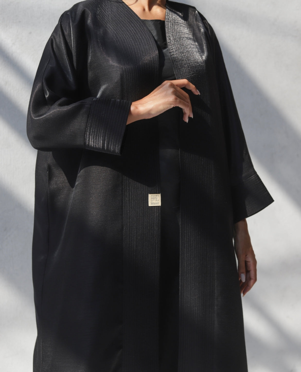 Basic 15 Fifteen Reflective Mixed Linen Black Abaya Look 3 by Dubai Abaya Collection