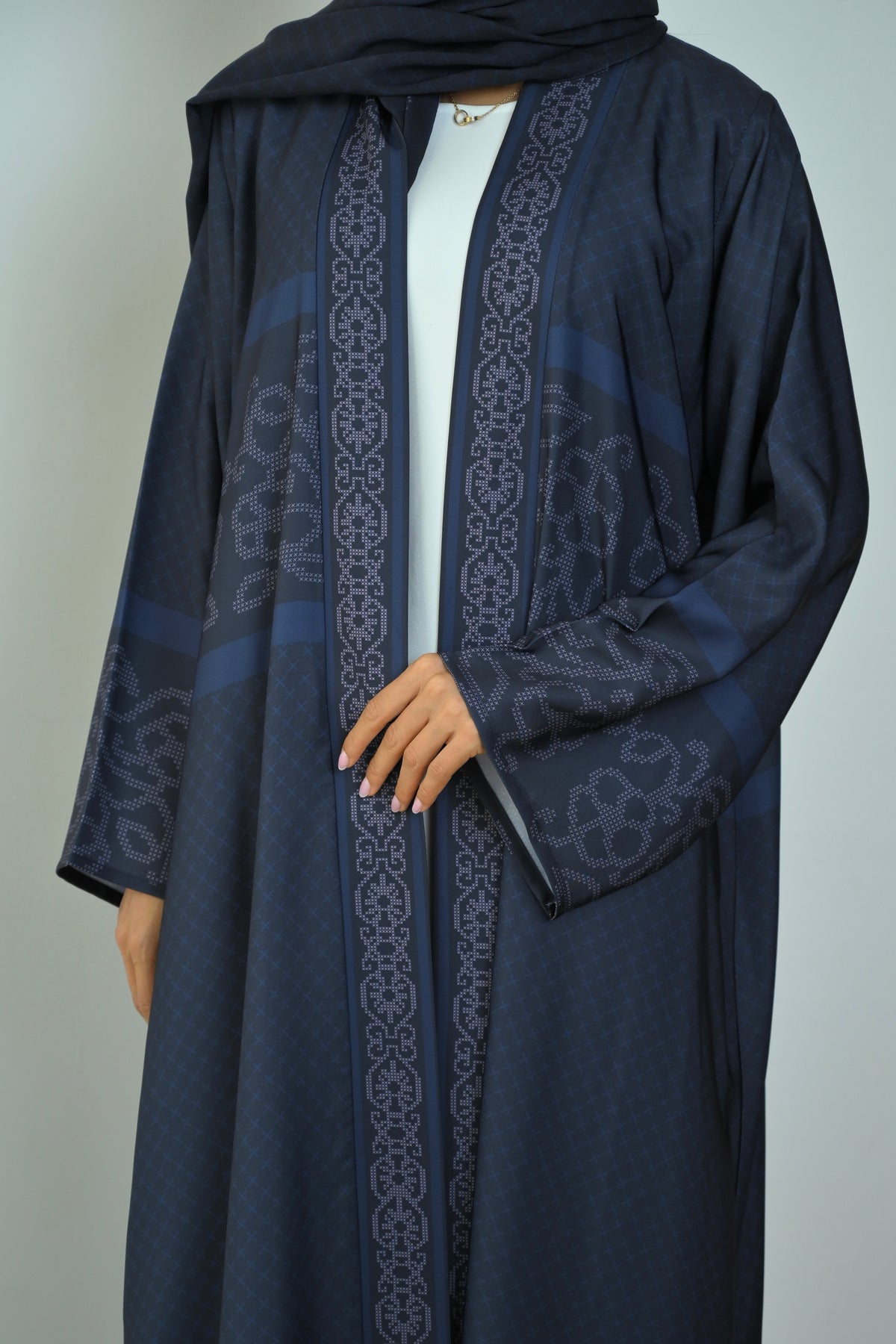 Basic Printed Pixel (Navy Blue Abaya) - BasicAbaya