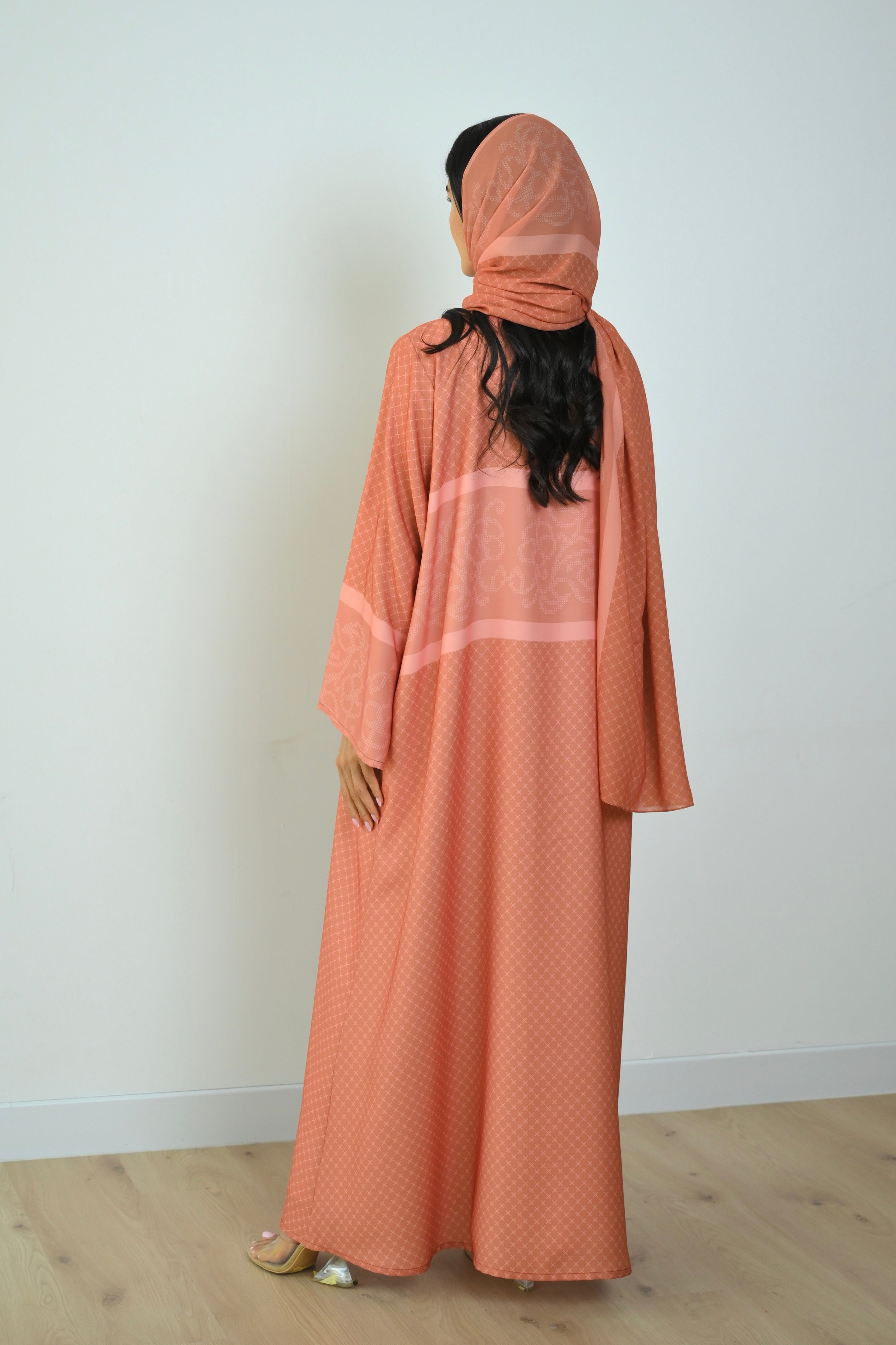 Basic Printed Pixel (Orange Abaya) - BasicAbaya