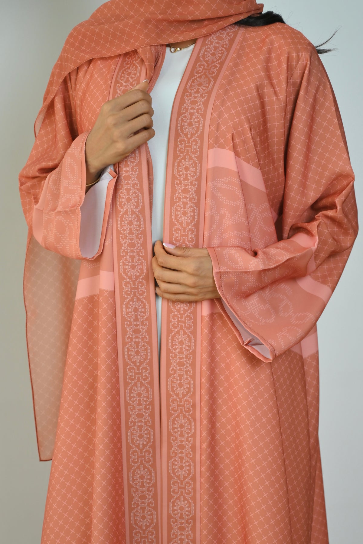 Basic Printed Pixel (Orange Abaya) - BasicAbaya