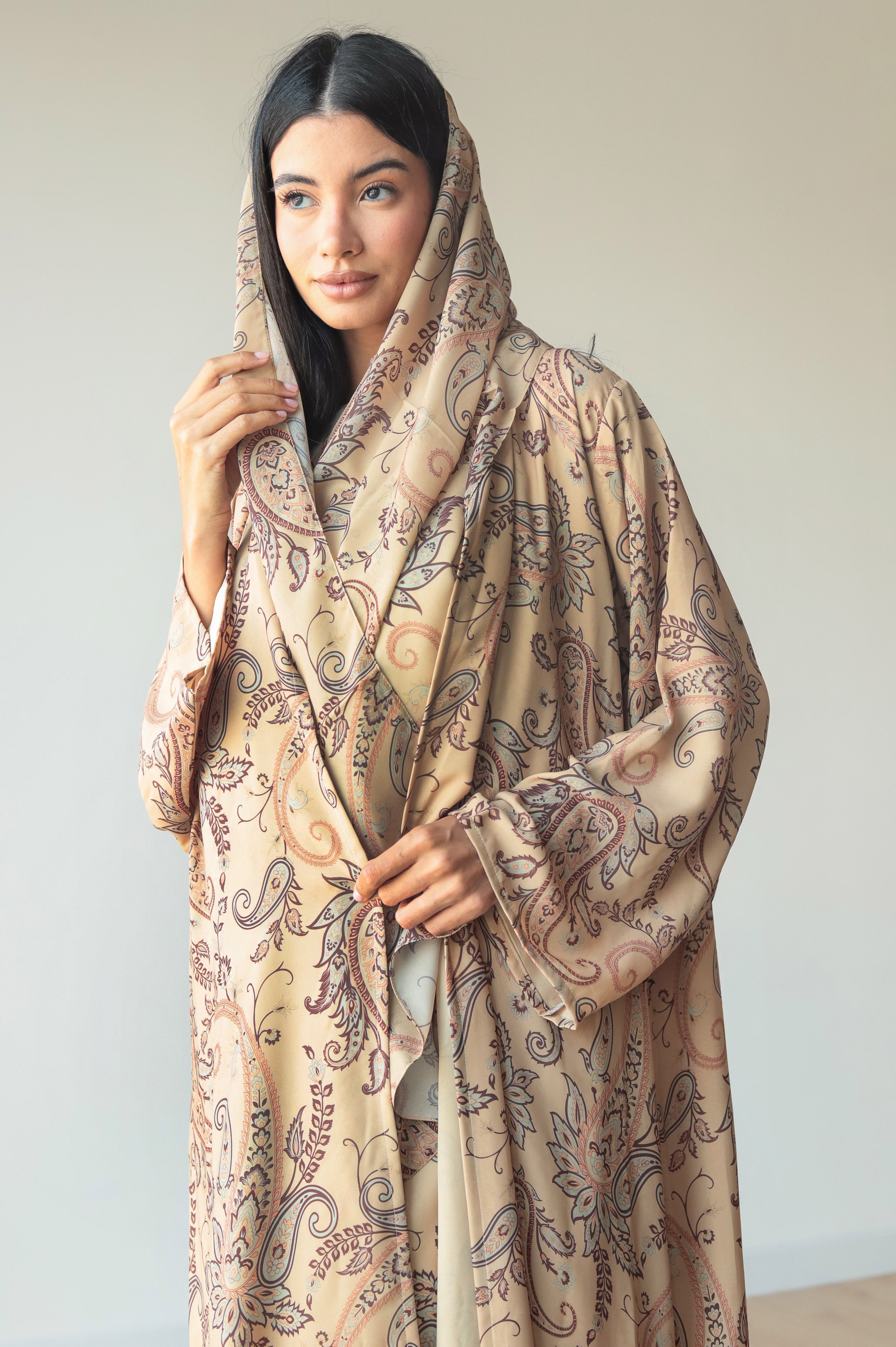 Basic Printed Paisley (Yellow Abaya) - BasicAbaya