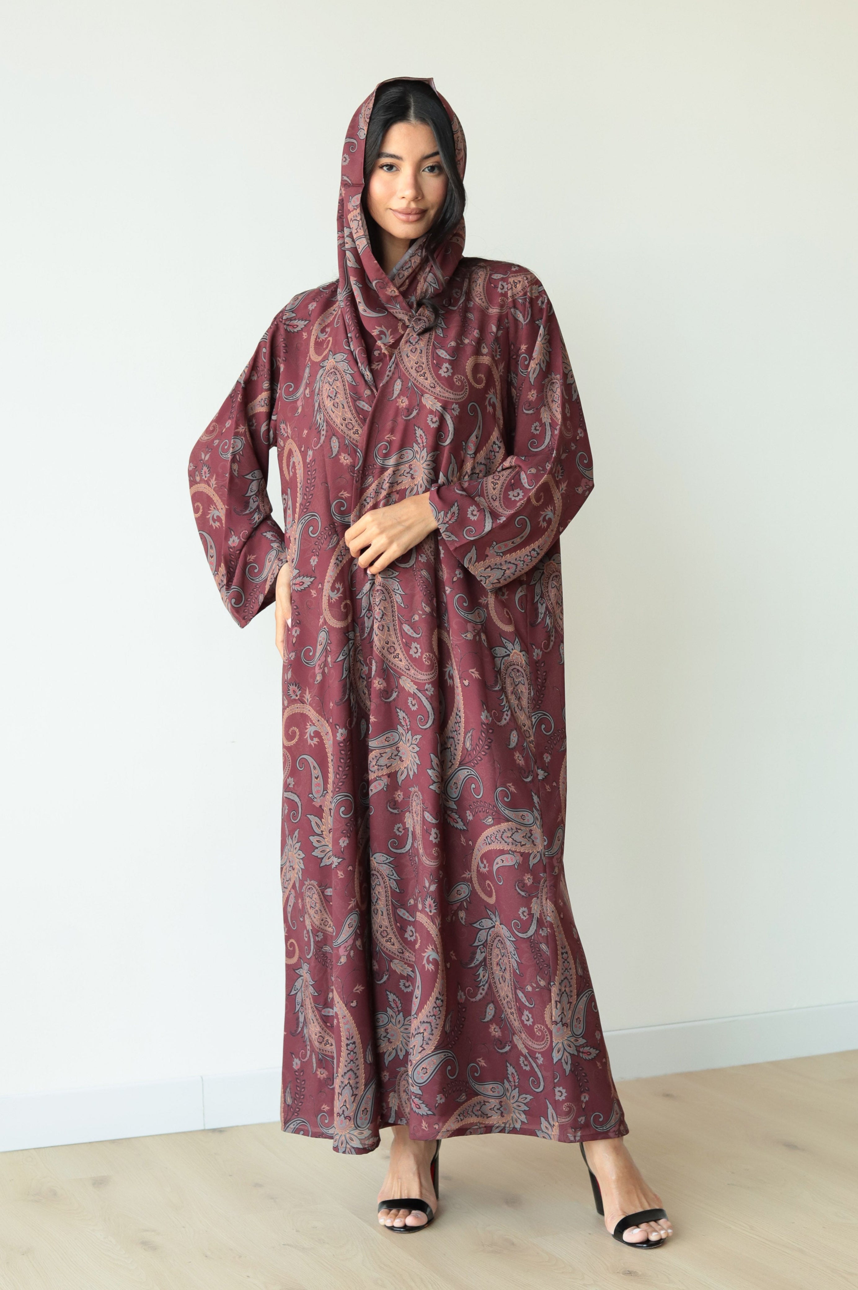 Basic Printed Paisley (Brown Abaya) - BasicAbaya