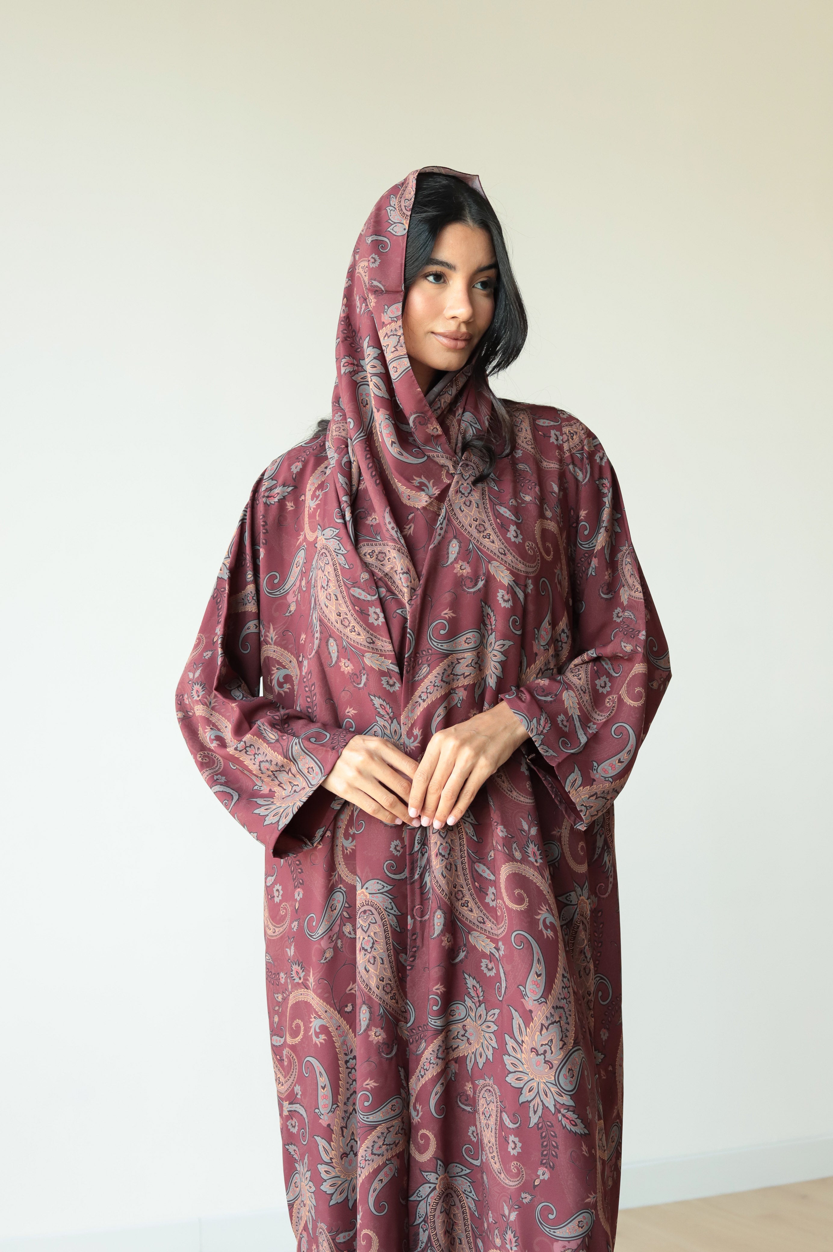 Basic Printed Paisley (Brown Abaya) - BasicAbaya