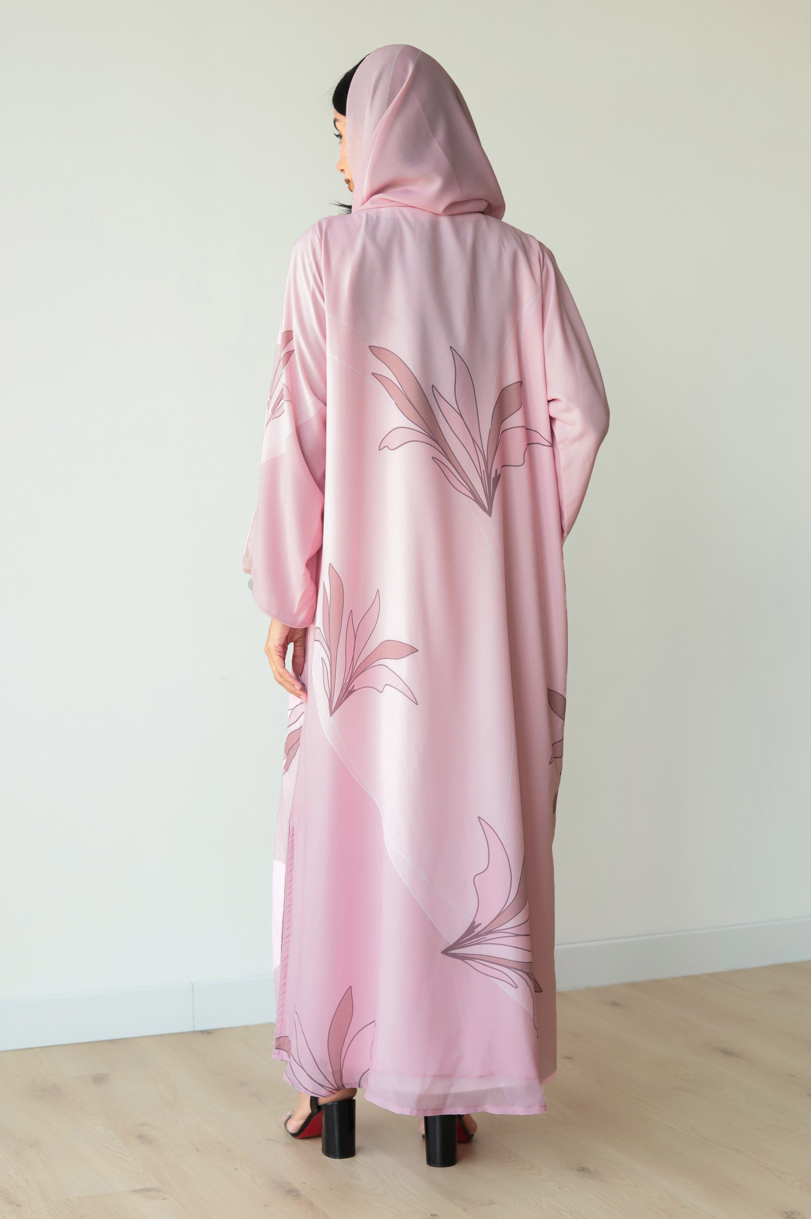Basic Floral Piping (Pink Abaya) - BasicAbaya