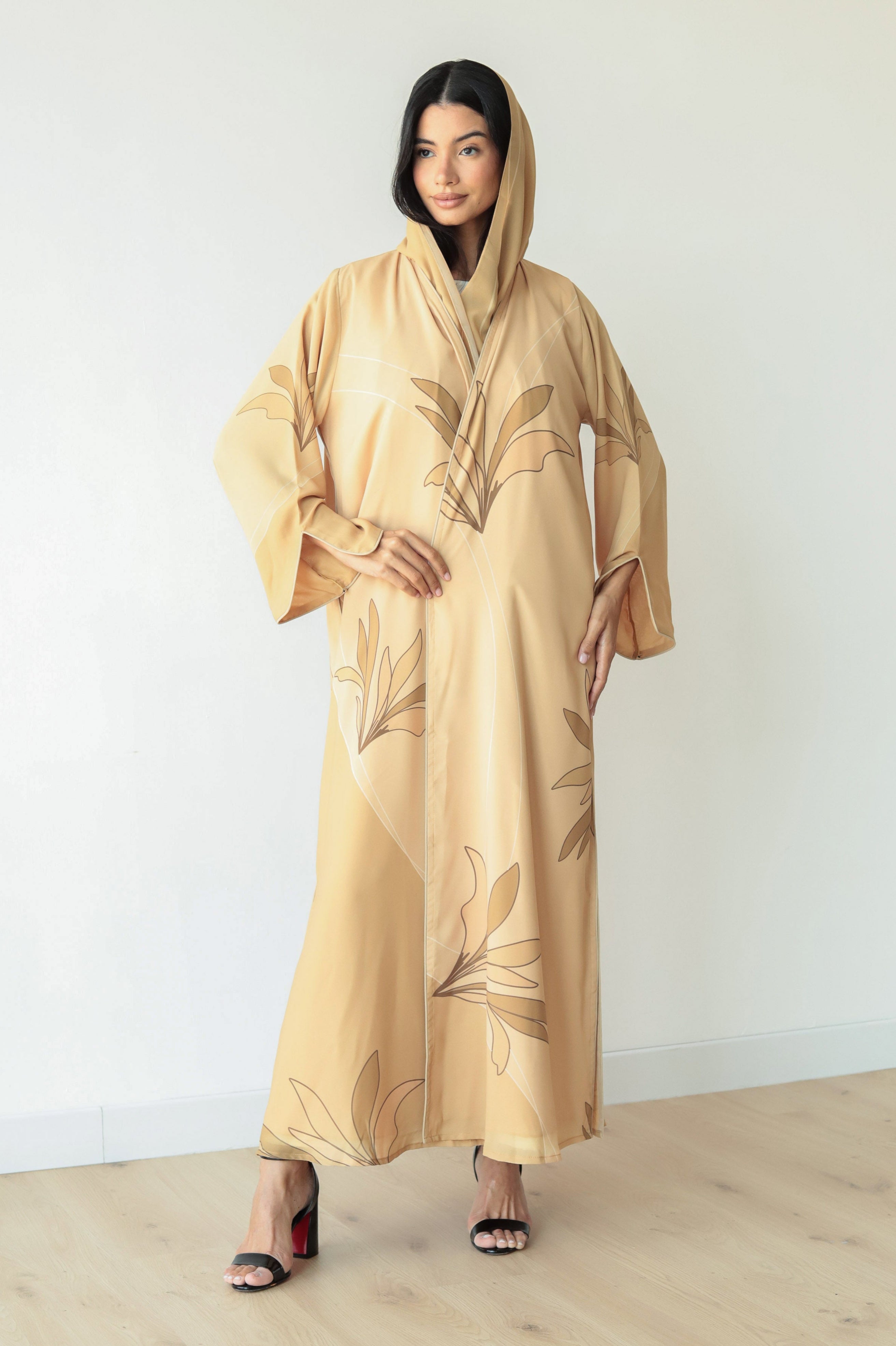 Basic Floral Piping (Yellow Abaya) - BasicAbaya