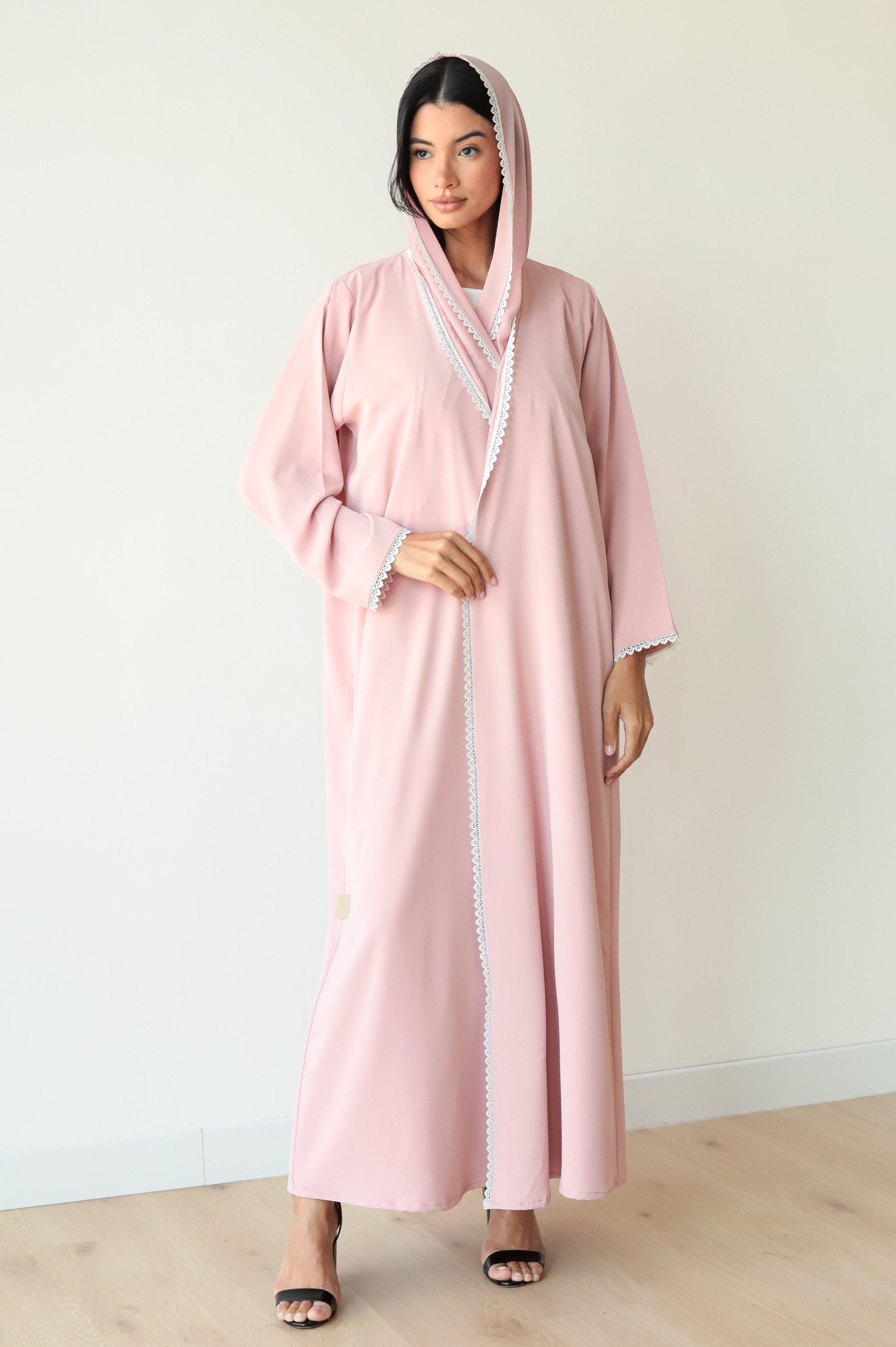 Basic Flowy Lace (Pink Abaya) - BasicAbaya