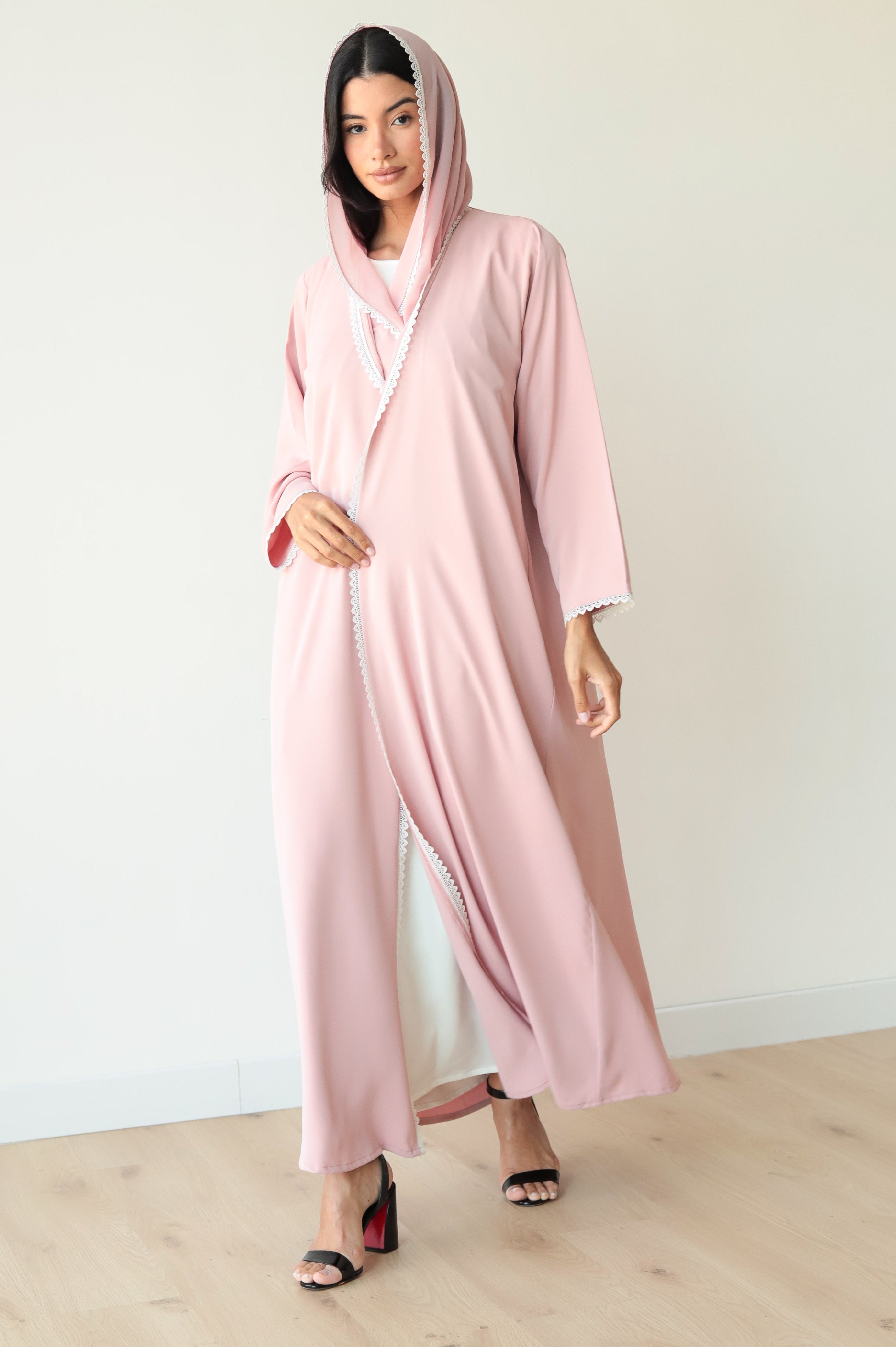 Basic Flowy Lace (Pink Abaya) - BasicAbaya