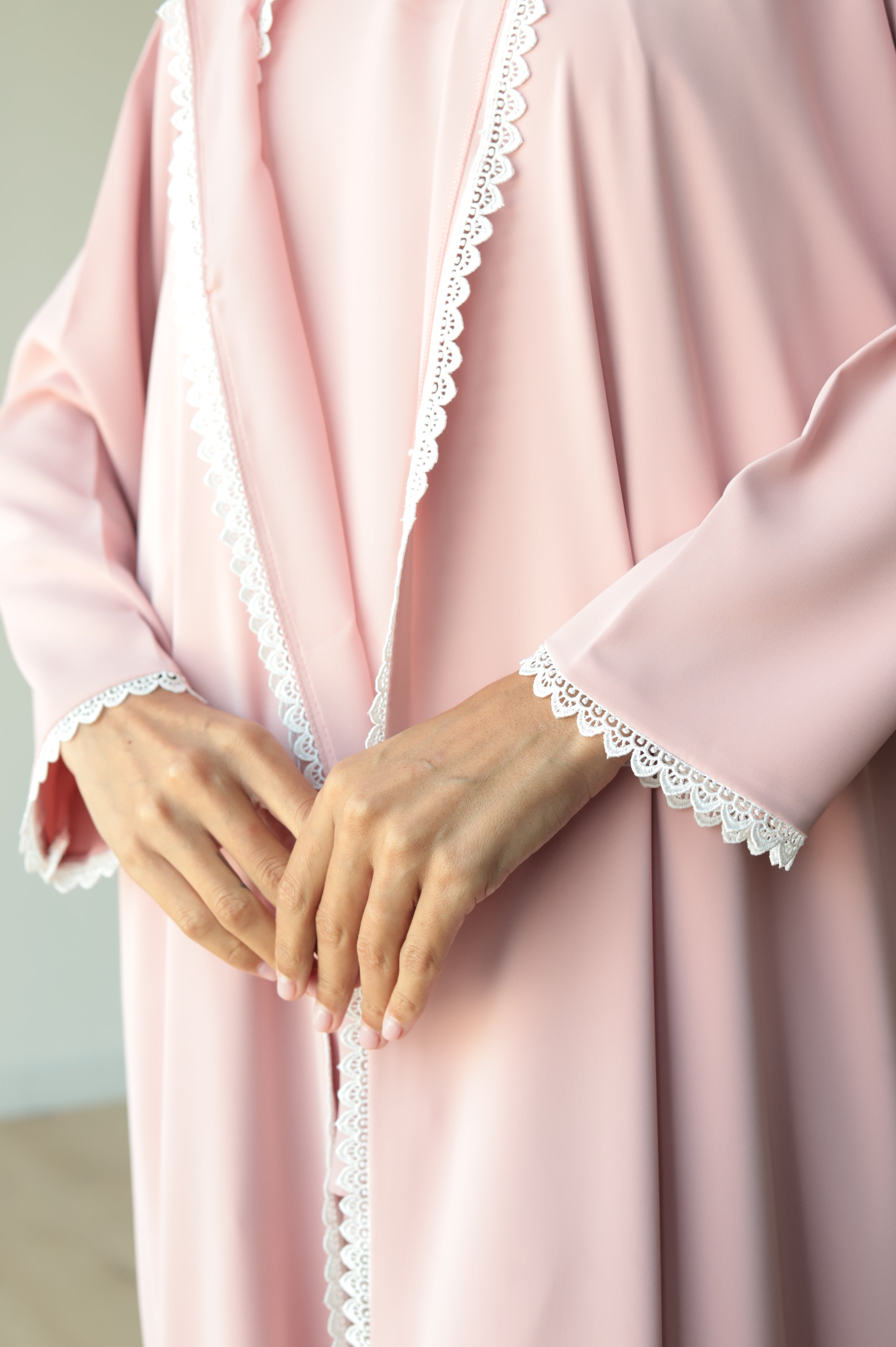 Basic Flowy Lace (Pink Abaya) - BasicAbaya
