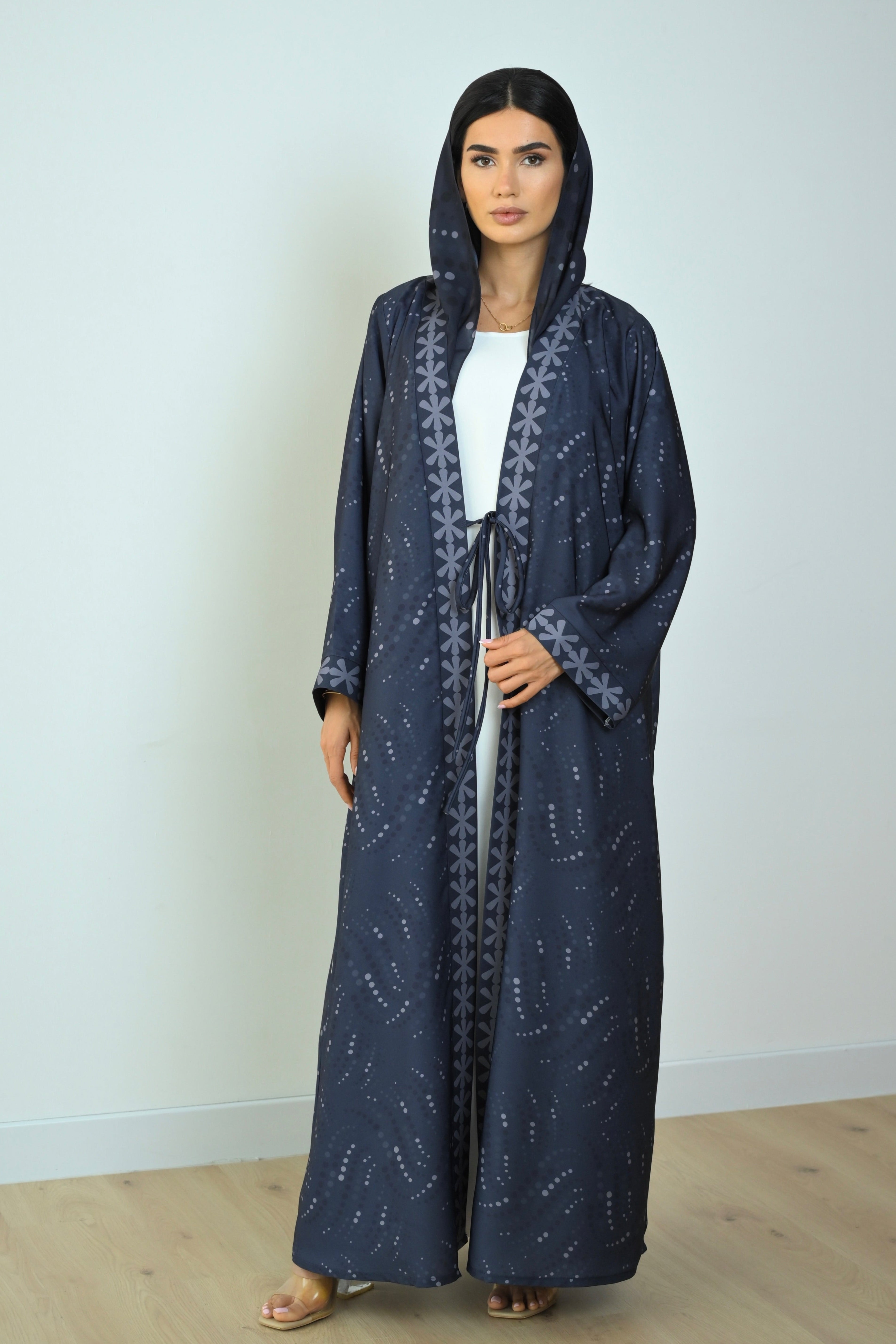 Basic Printed Polka (Navy Blue Abaya) - BasicAbaya