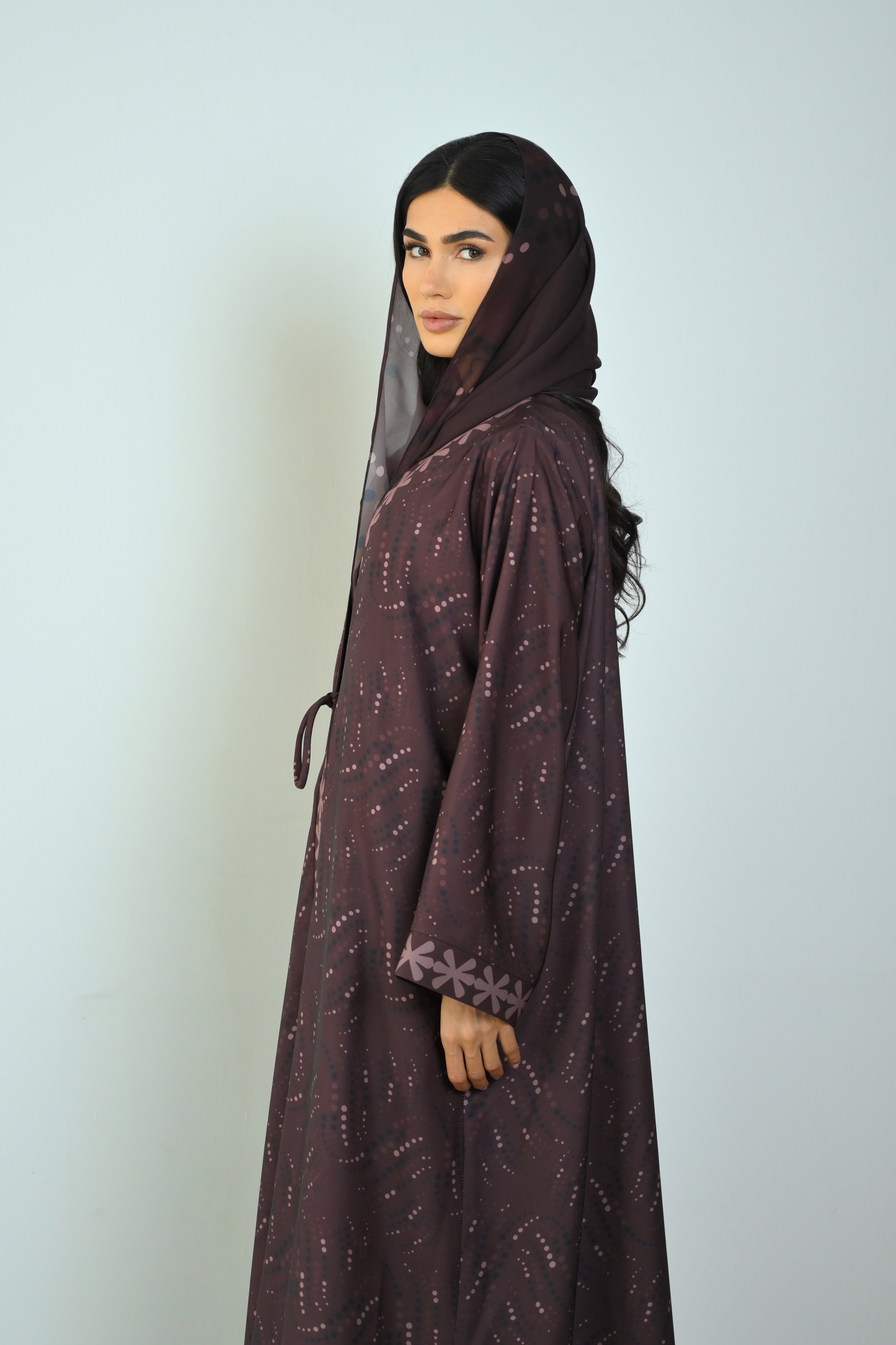 Basic Printed Polka (Brown Abaya) - BasicAbaya
