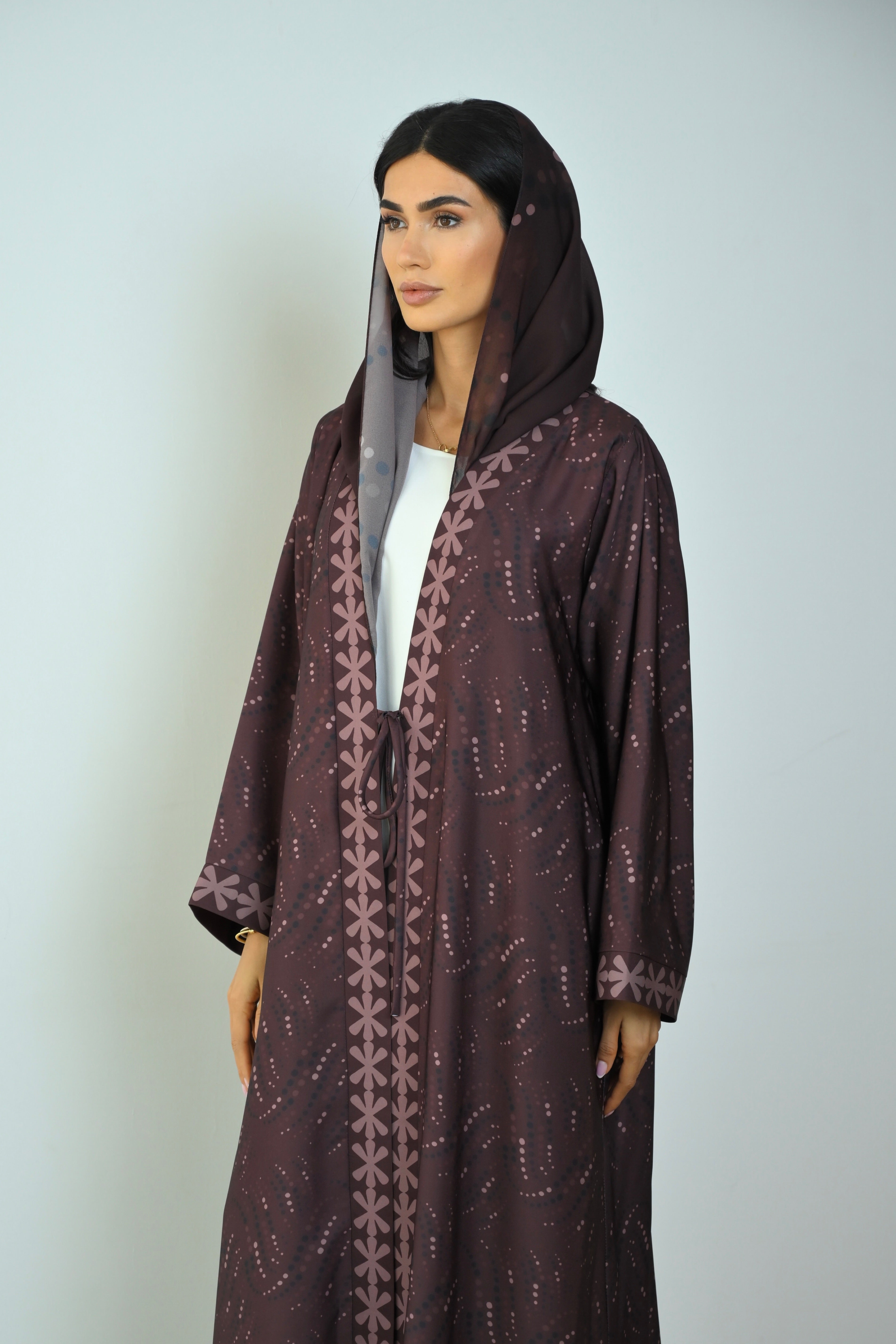 Basic Printed Polka (Brown Abaya) - BasicAbaya