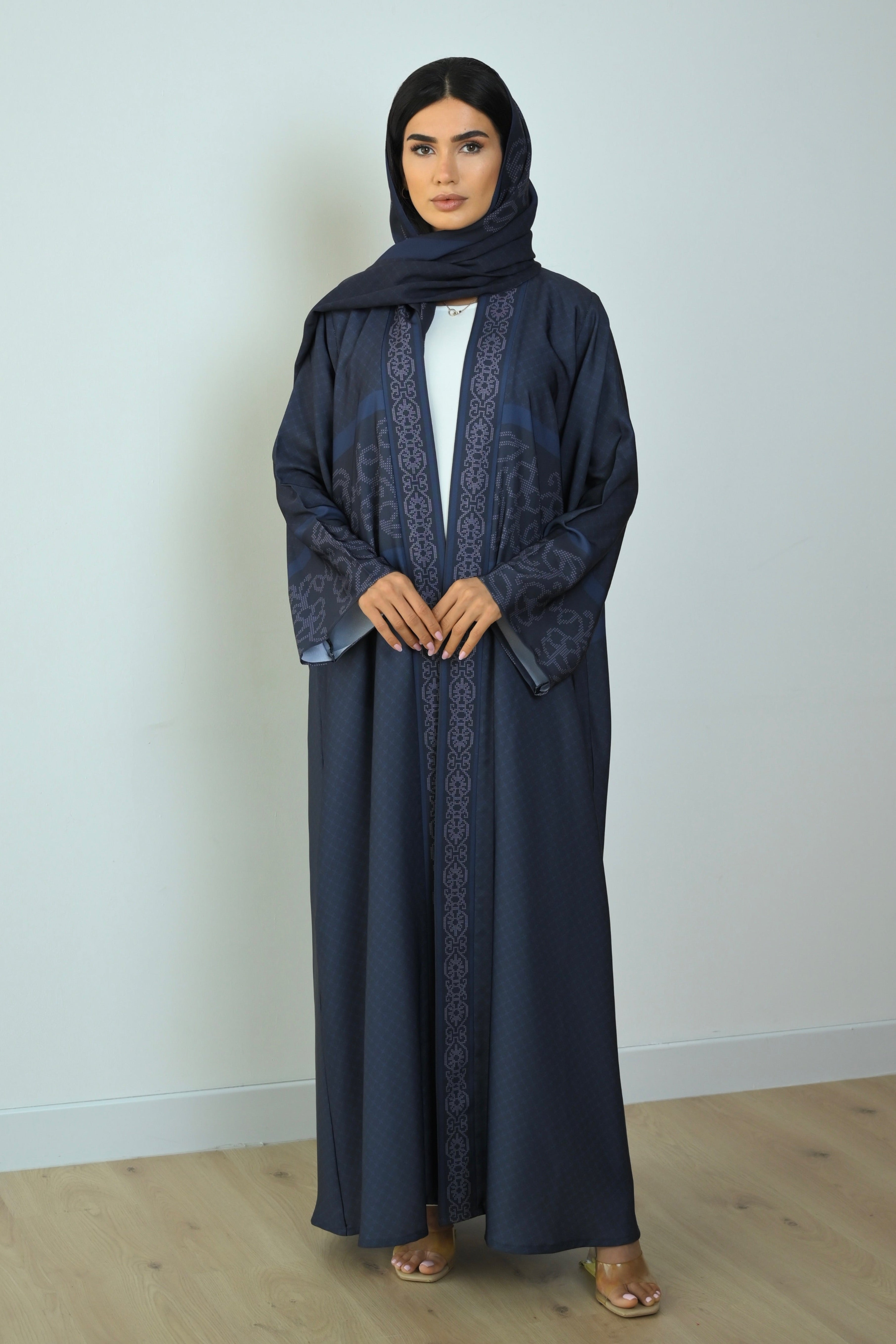 Basic Printed Pixel (Navy Blue Abaya) - BasicAbaya