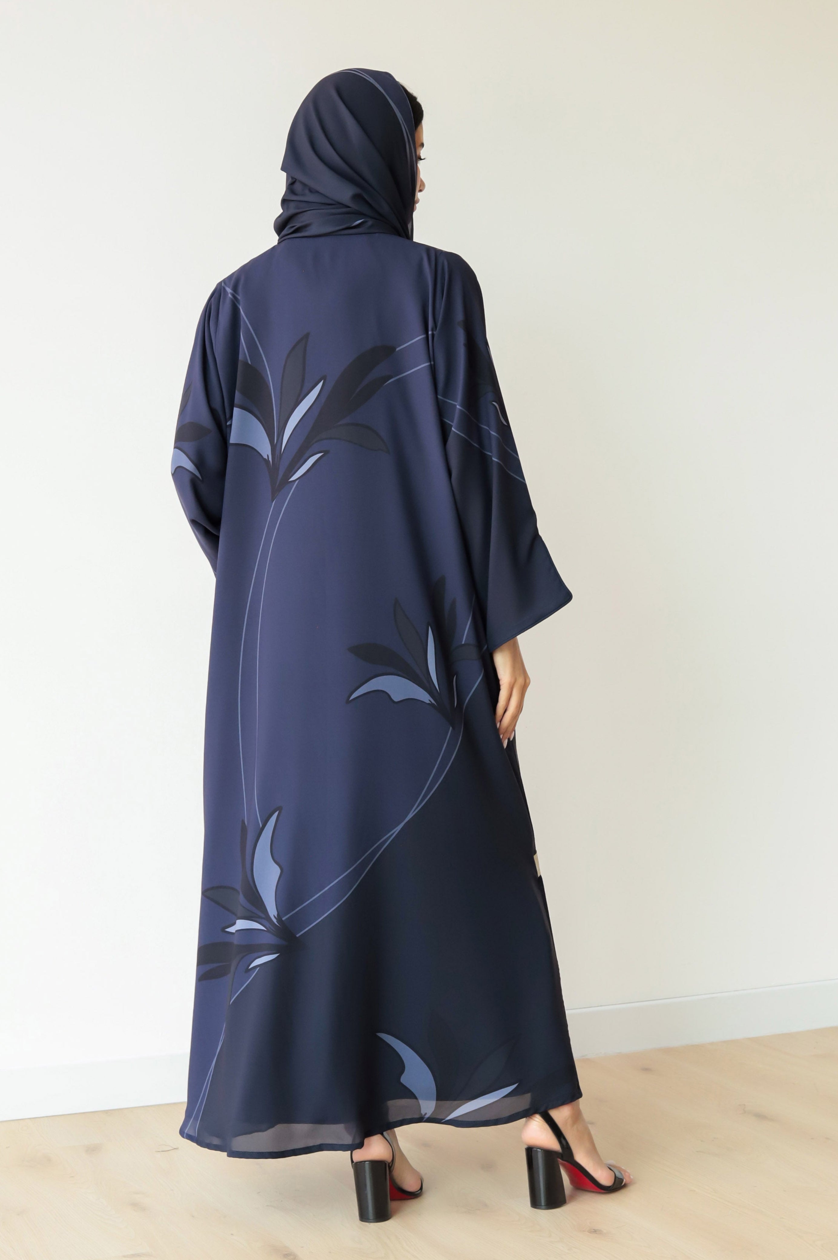Basic Floral Piping (Blue Abaya) - BasicAbaya