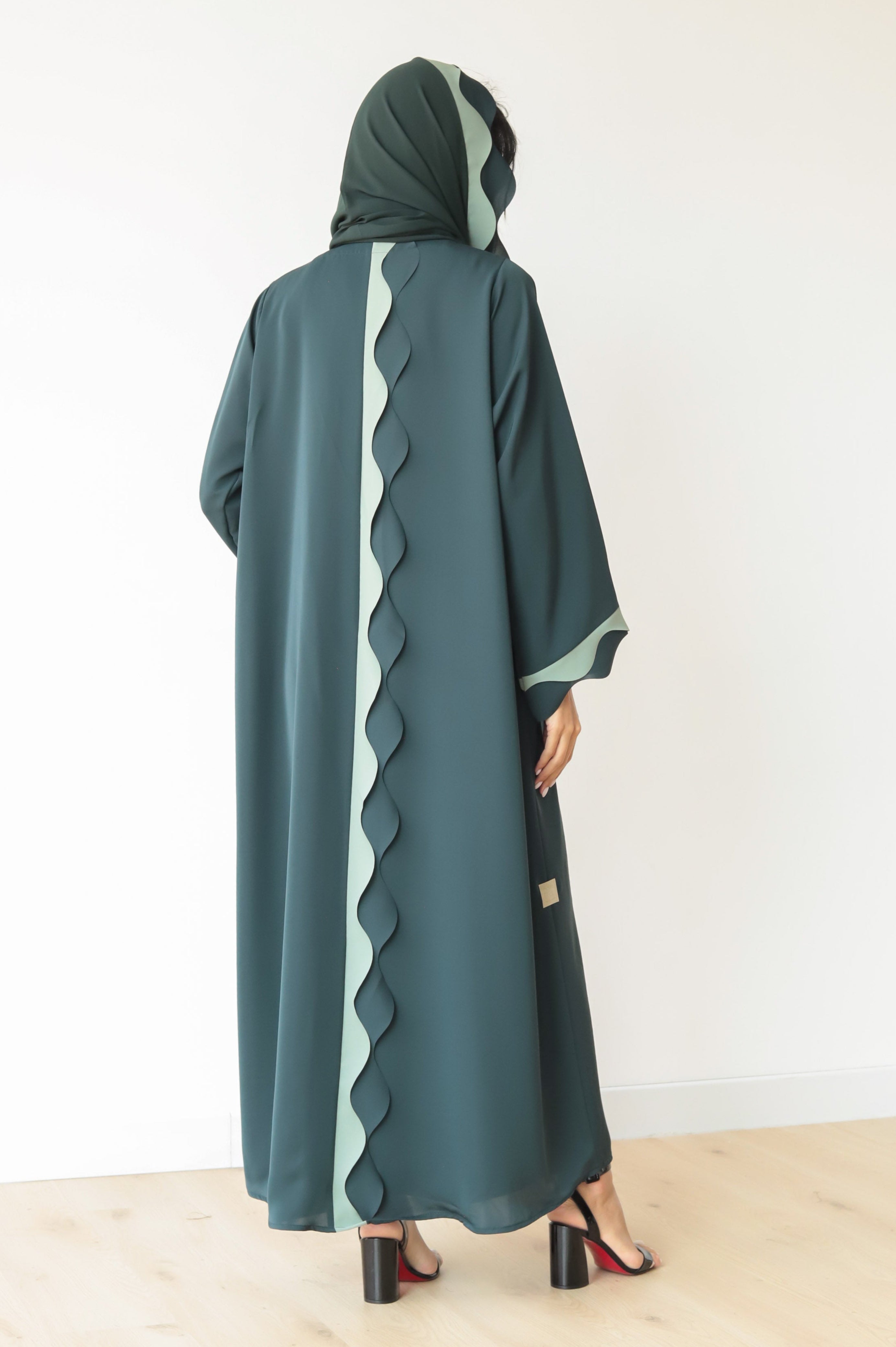 Basic Waves (Dark & Light Green Abaya) - BasicAbaya