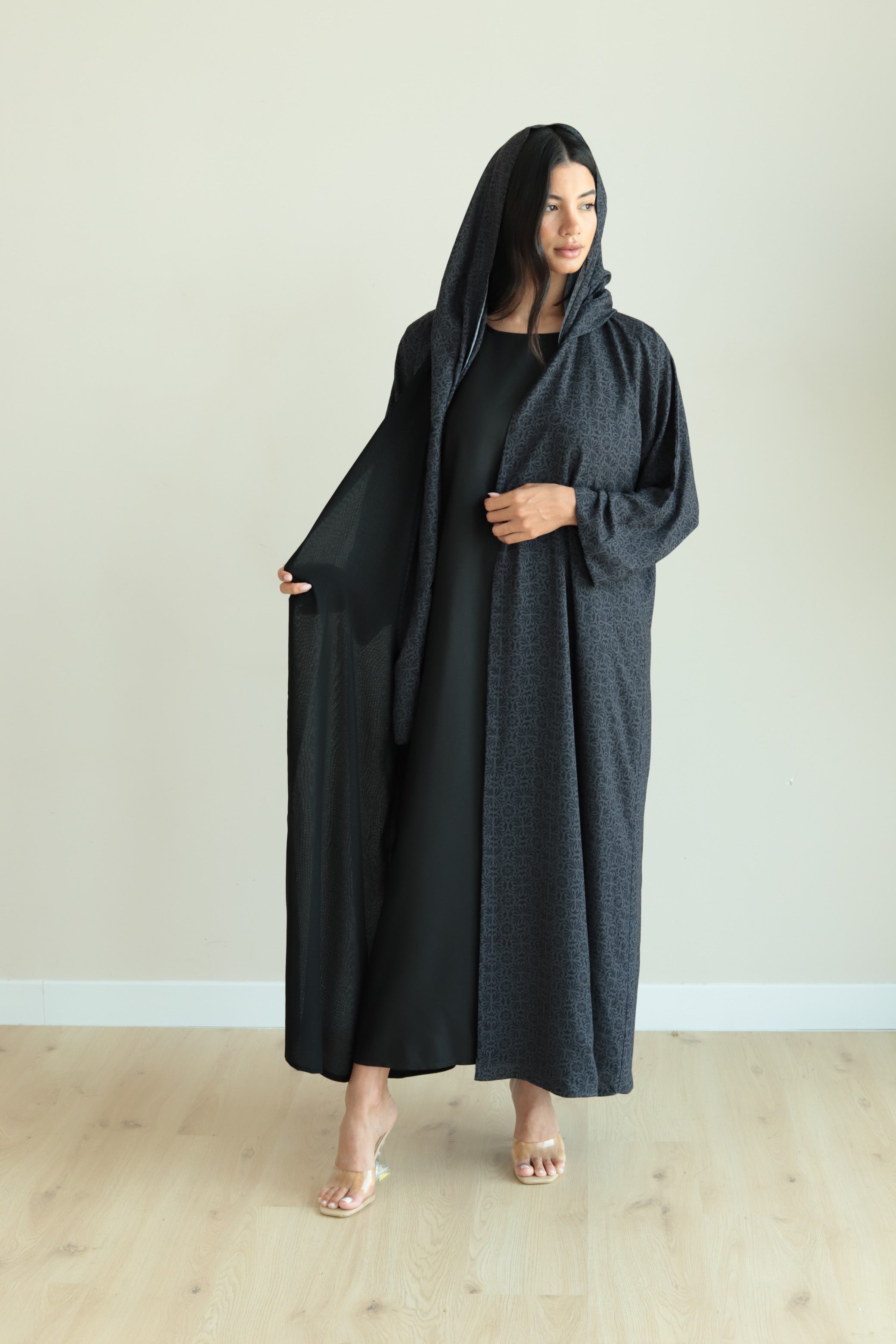 Basic Arabic Prints Reversible (Dark Grey Abaya)