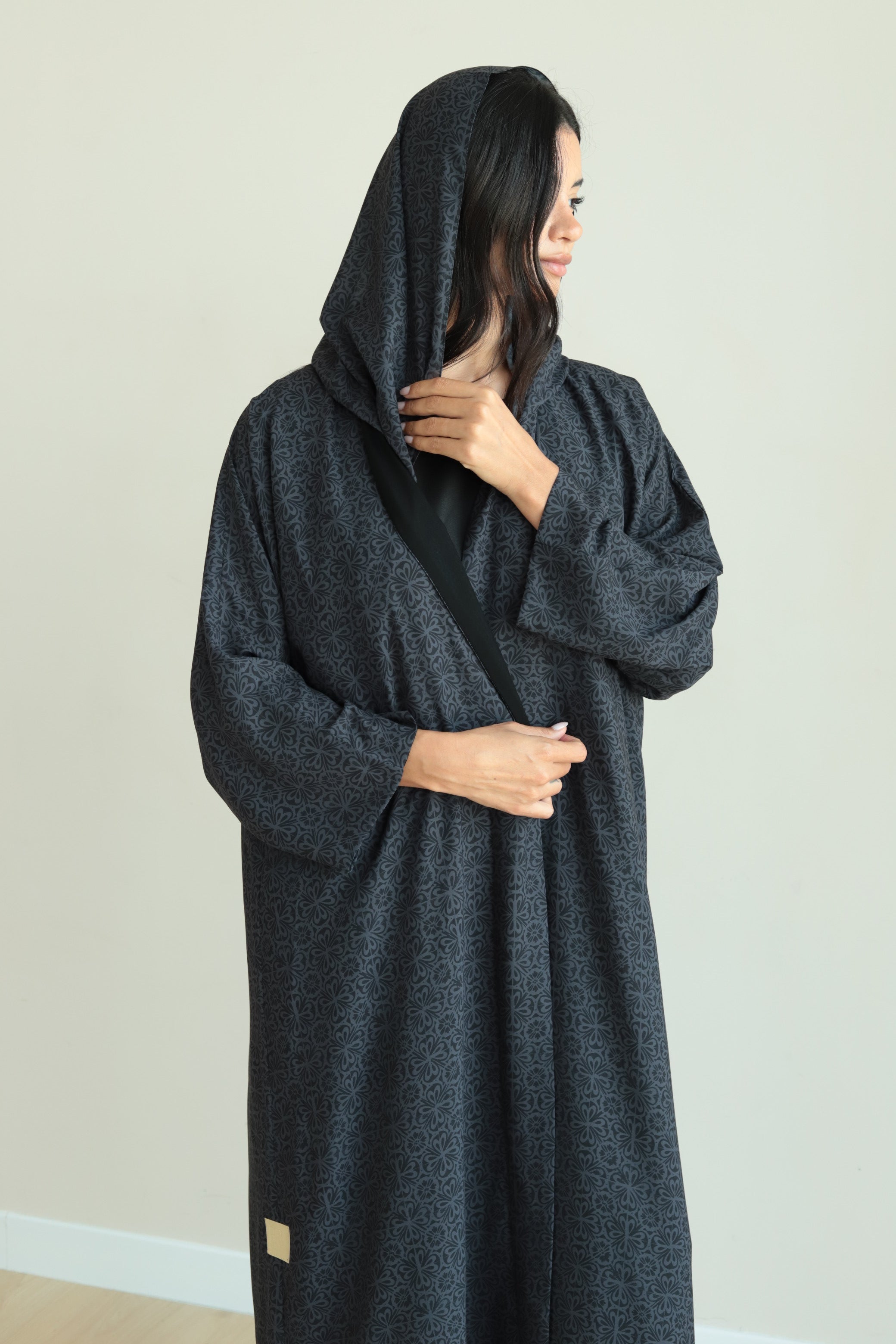 Basic Arabic Prints Reversible (Dark Grey Abaya)