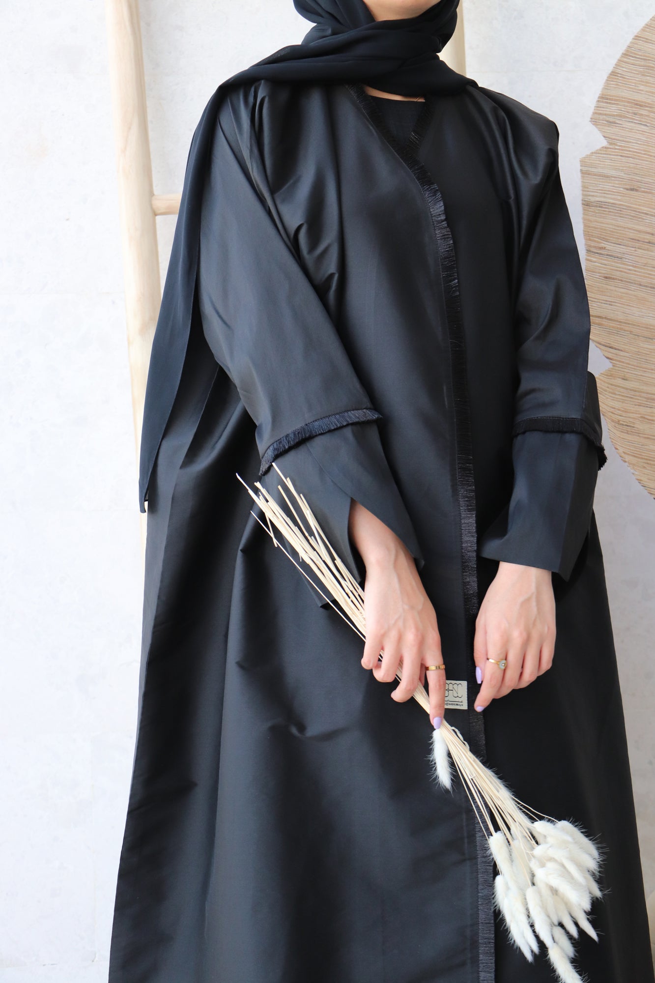 Basic 03 Three Black Abaya with Fringe Lace Design 2 by Basic Abaya Dubai