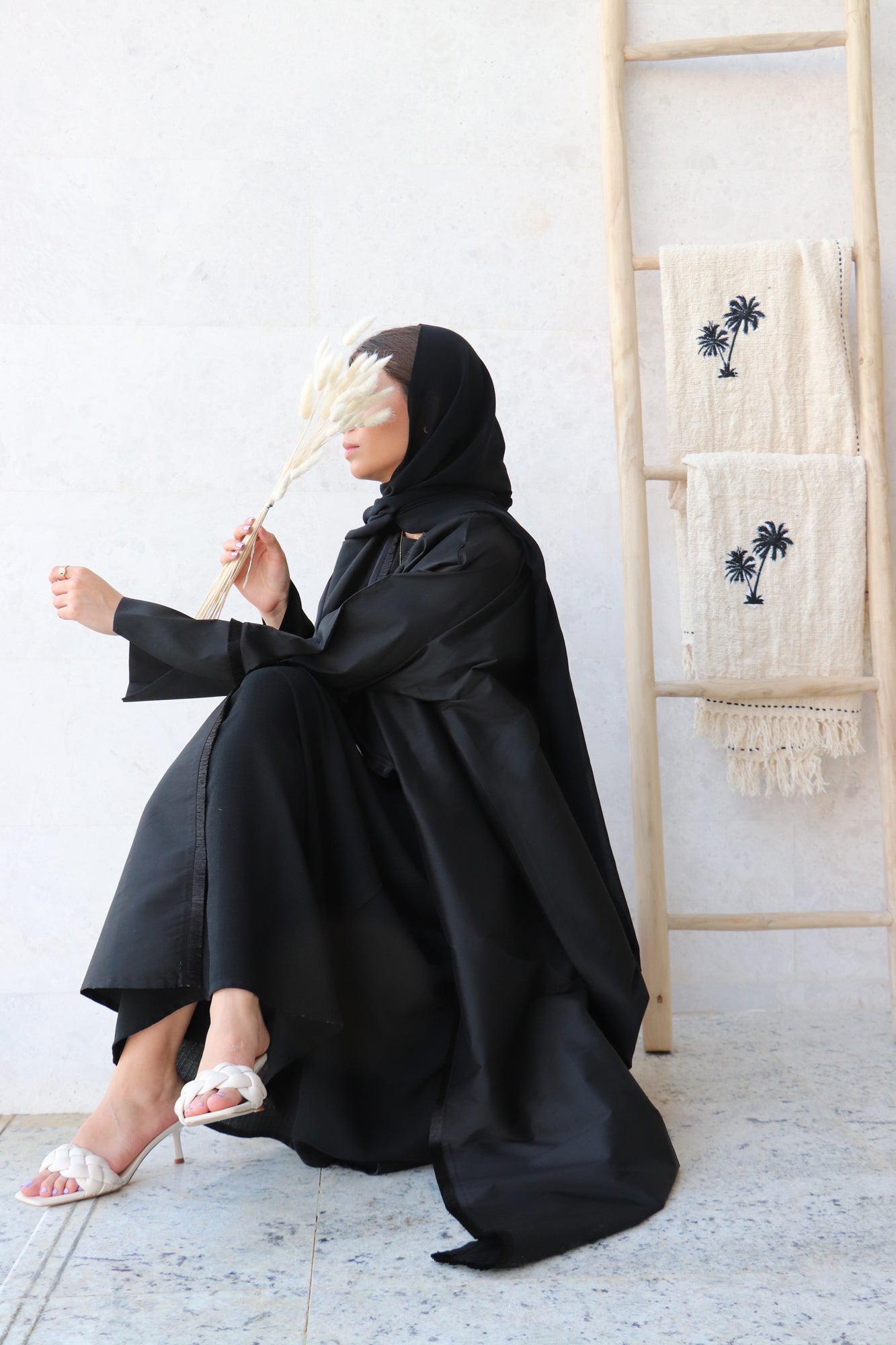 Basic 03 Three Black Abaya with Fringe Lace Design 3 by Basic Abaya Dubai