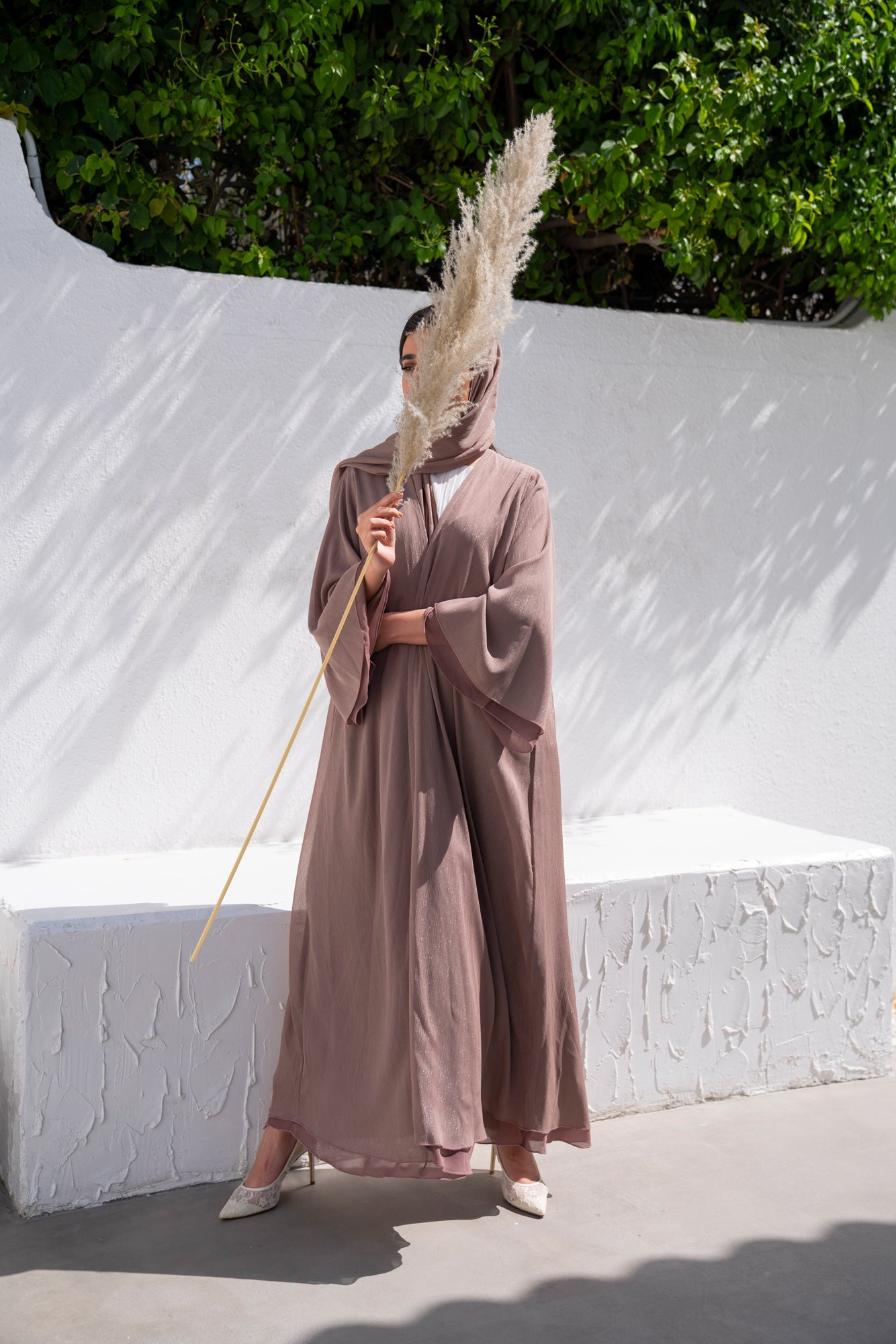 Basic 10 Ten Dusty rose brown Abaya look 1 from the LATEST ONLINE DUBAI ABAYAS COLLECTION