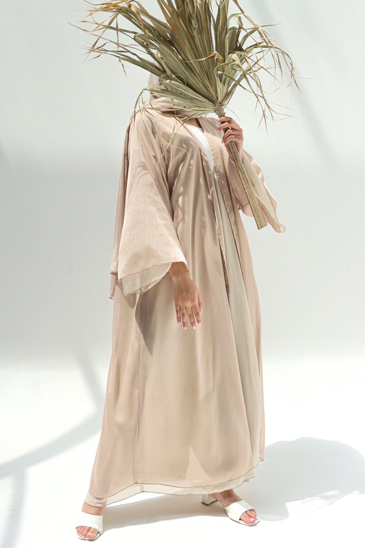 Basic 10 Ten beige Abaya design look 2 by BASIC ABAYA DUBAI