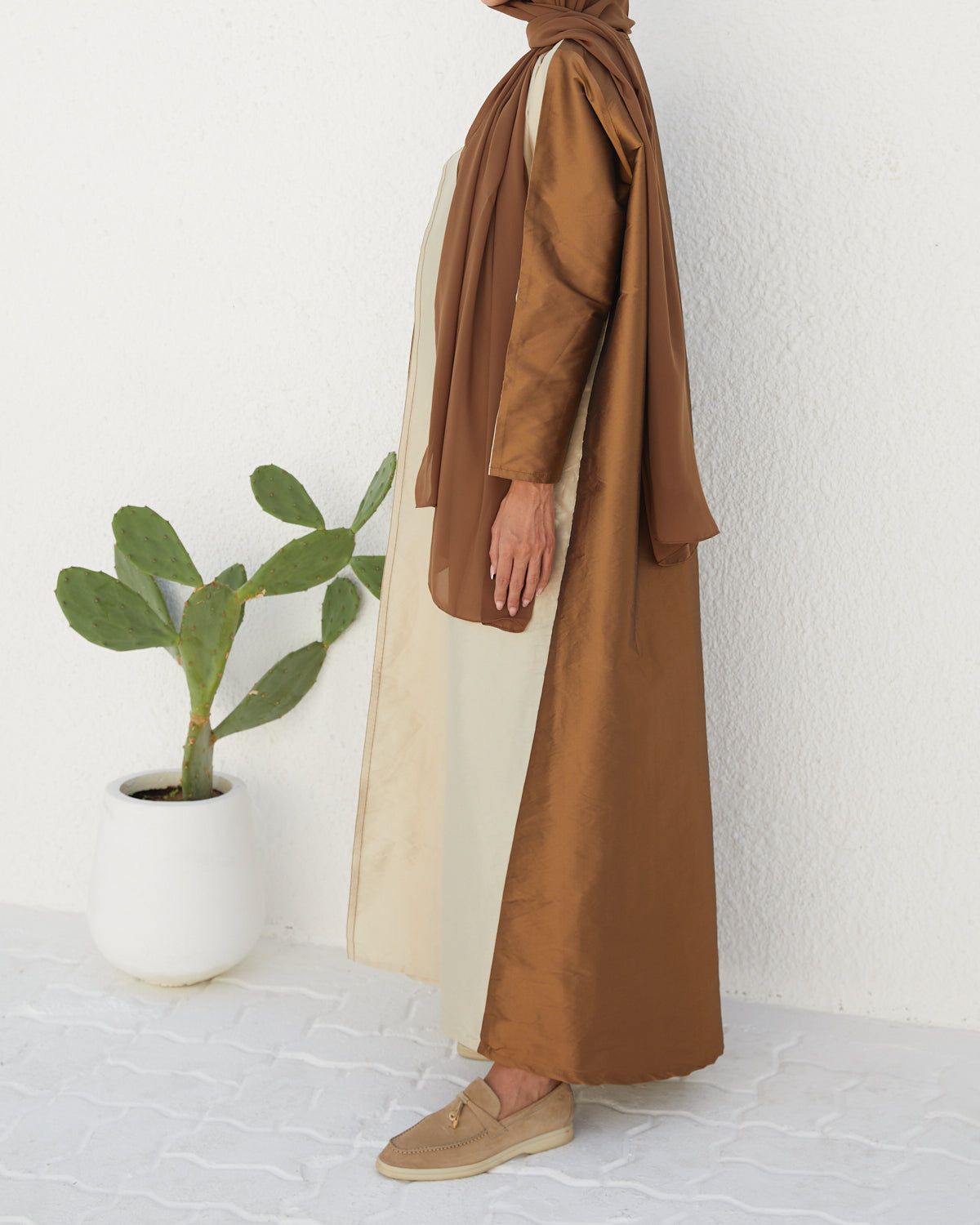 Basic 12 Twelve beige Abaya look 4 from the LATEST ONLINE DUBAI ABAYAS COLLECTION