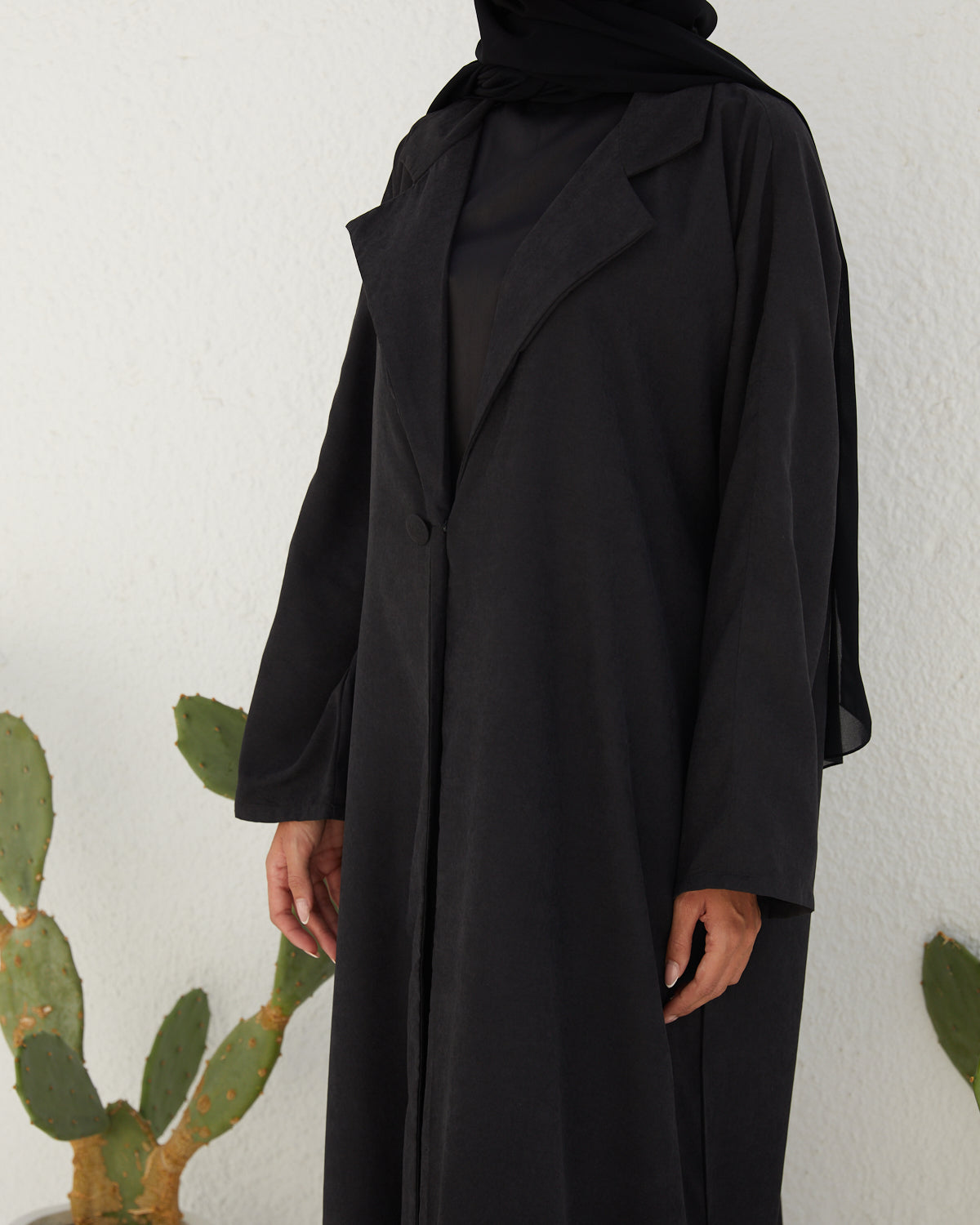 Basic 13 Thirteen Black Soft Suede Abaya Look 1 From The Latest Online Dubai Abayas Collection
