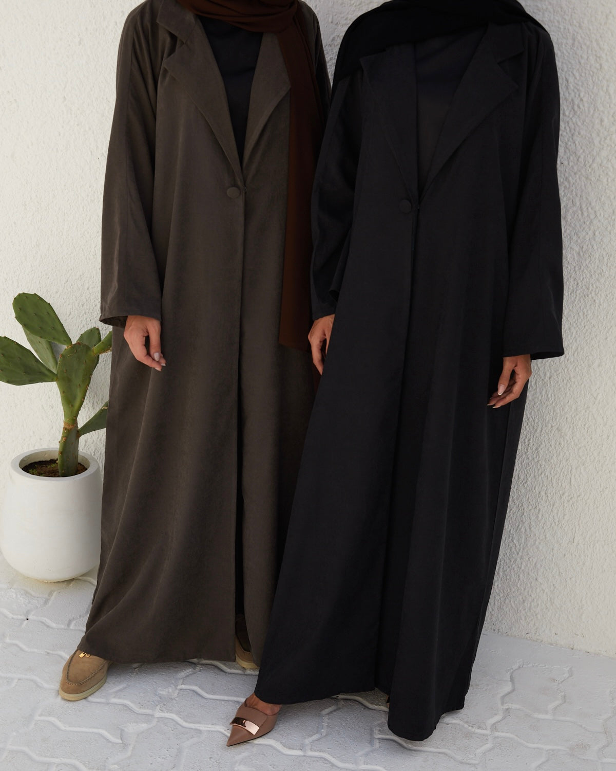Basic 13 Thirteen Brown Soft Suede Abaya look 4 from the LATEST ONLINE DUBAI ABAYAS COLLECTION