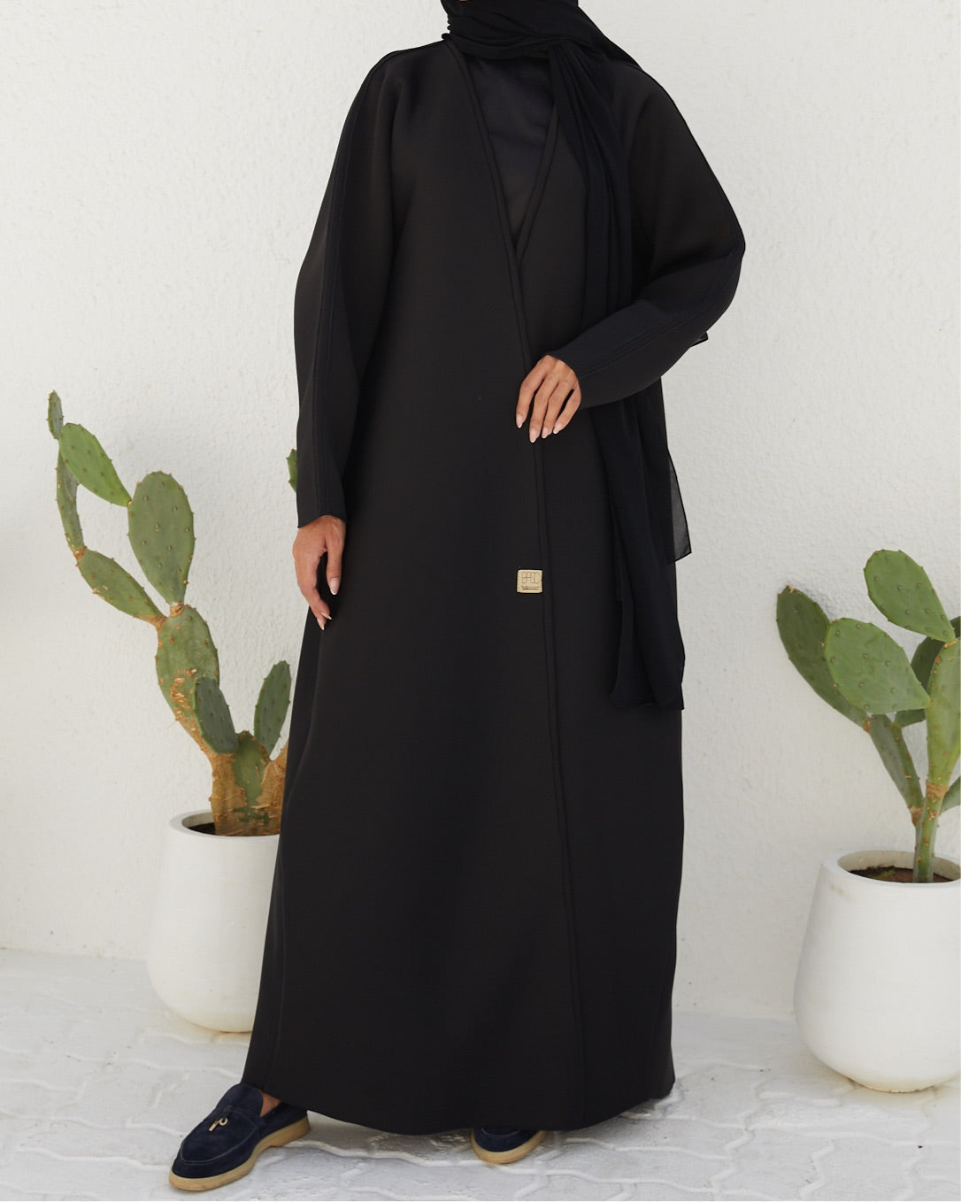 Basic 14 Fourteen Black Heavy Crepe Abaya Look 1 From The Latest Online Dubai Abayas Collection