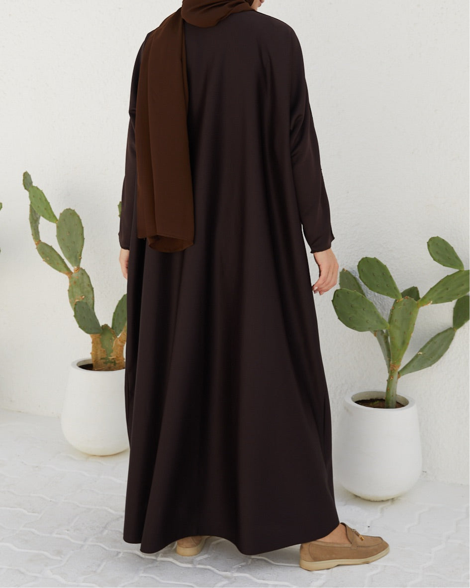 Basic 14 Fourteen Brown Heavy Crepe Abaya Look 3 From The Latest Online Dubai Abayas Collection
