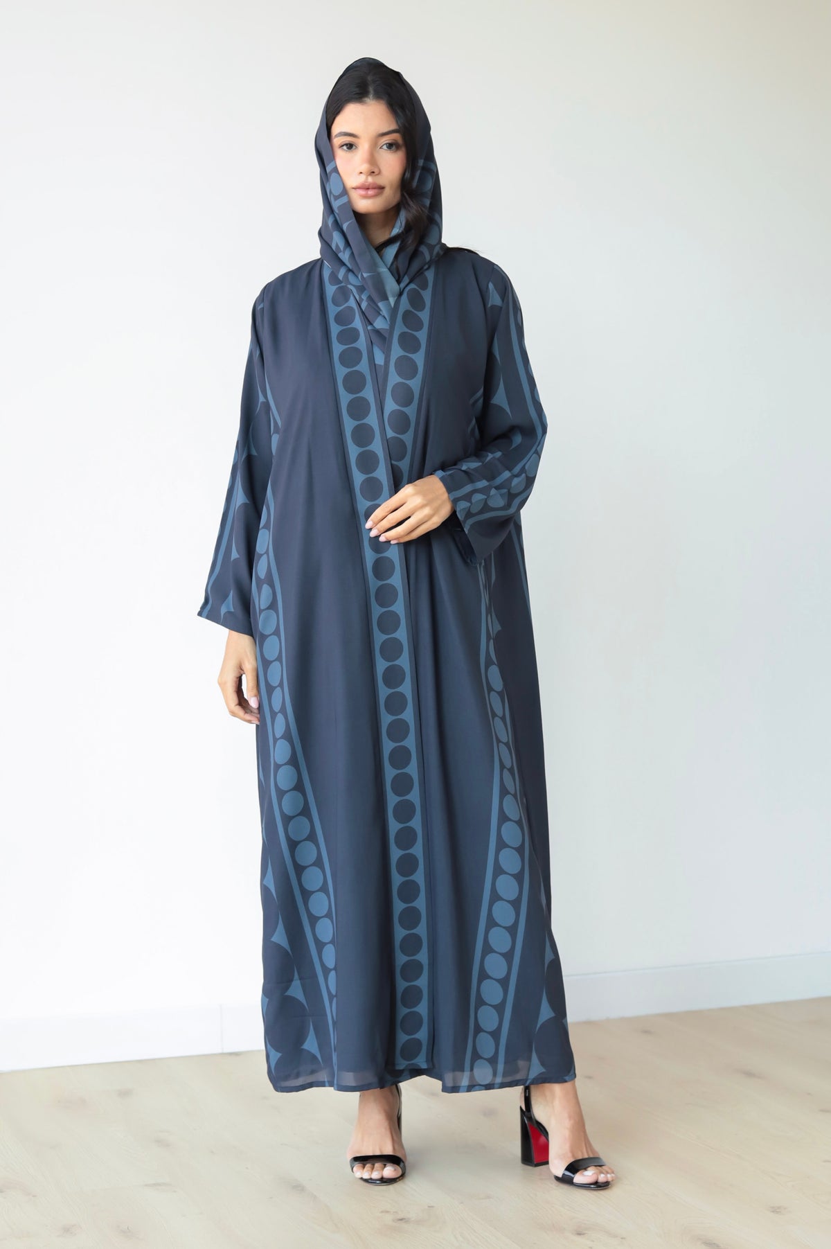 Basic Floral Piping  (Blue Abaya) - BasicAbaya