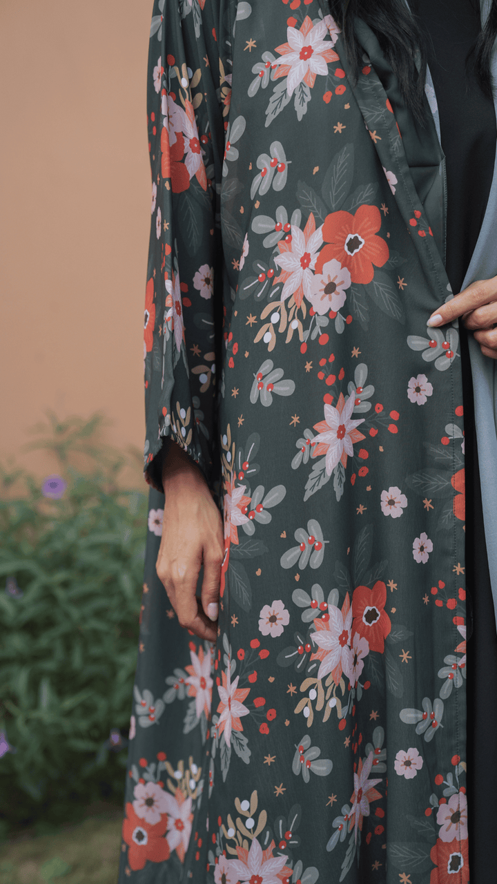 Basic Flowers (Orange Abaya) - Ready to Wear