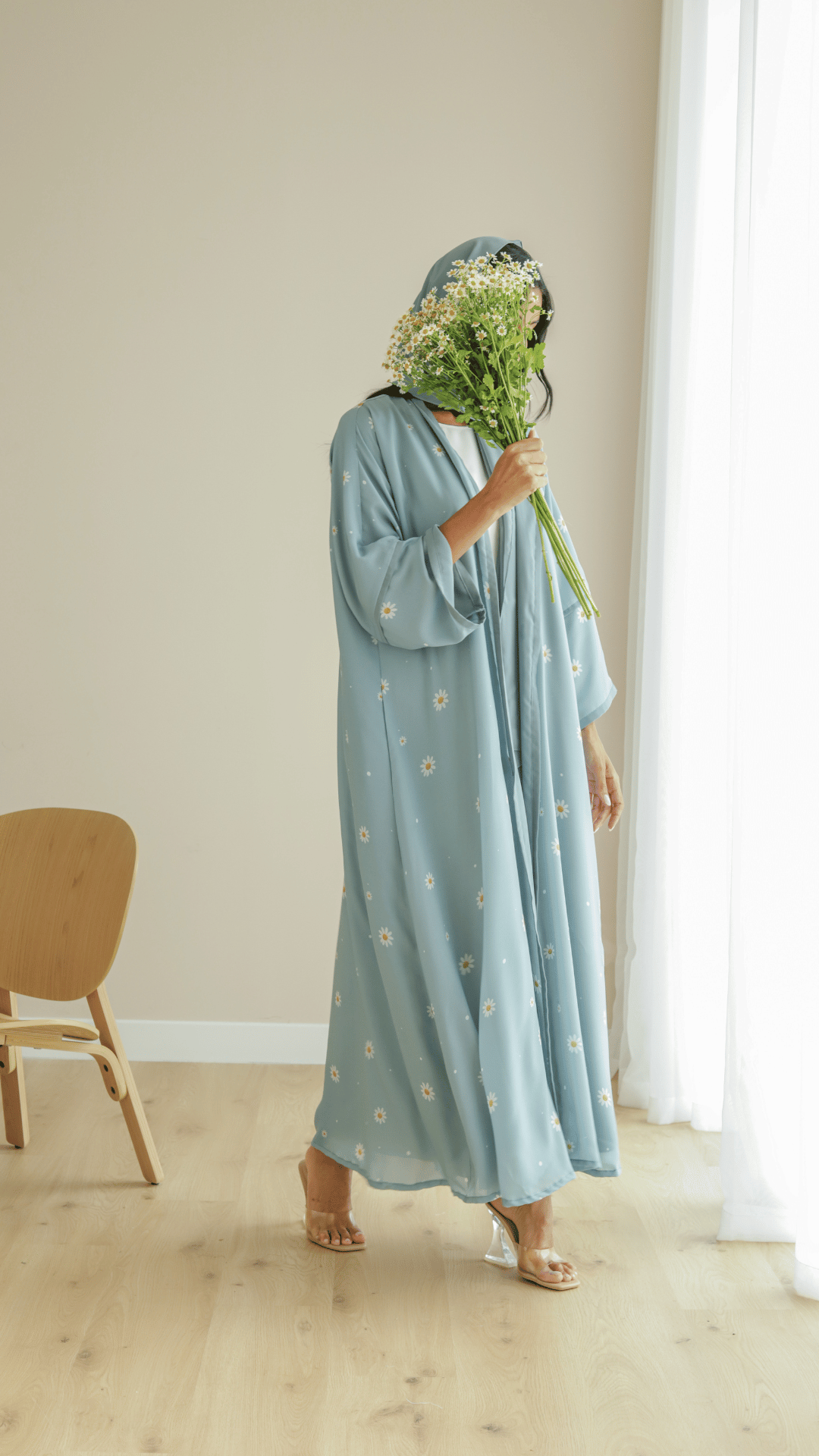 Basic Flowers (Blue Abaya) - Ready to Wear