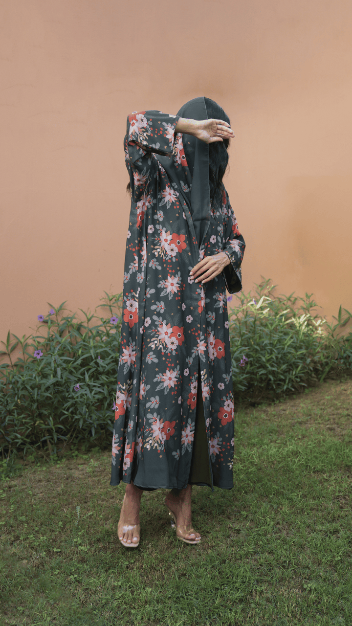 Basic Flowers (Orange Abaya) - Ready to Wear